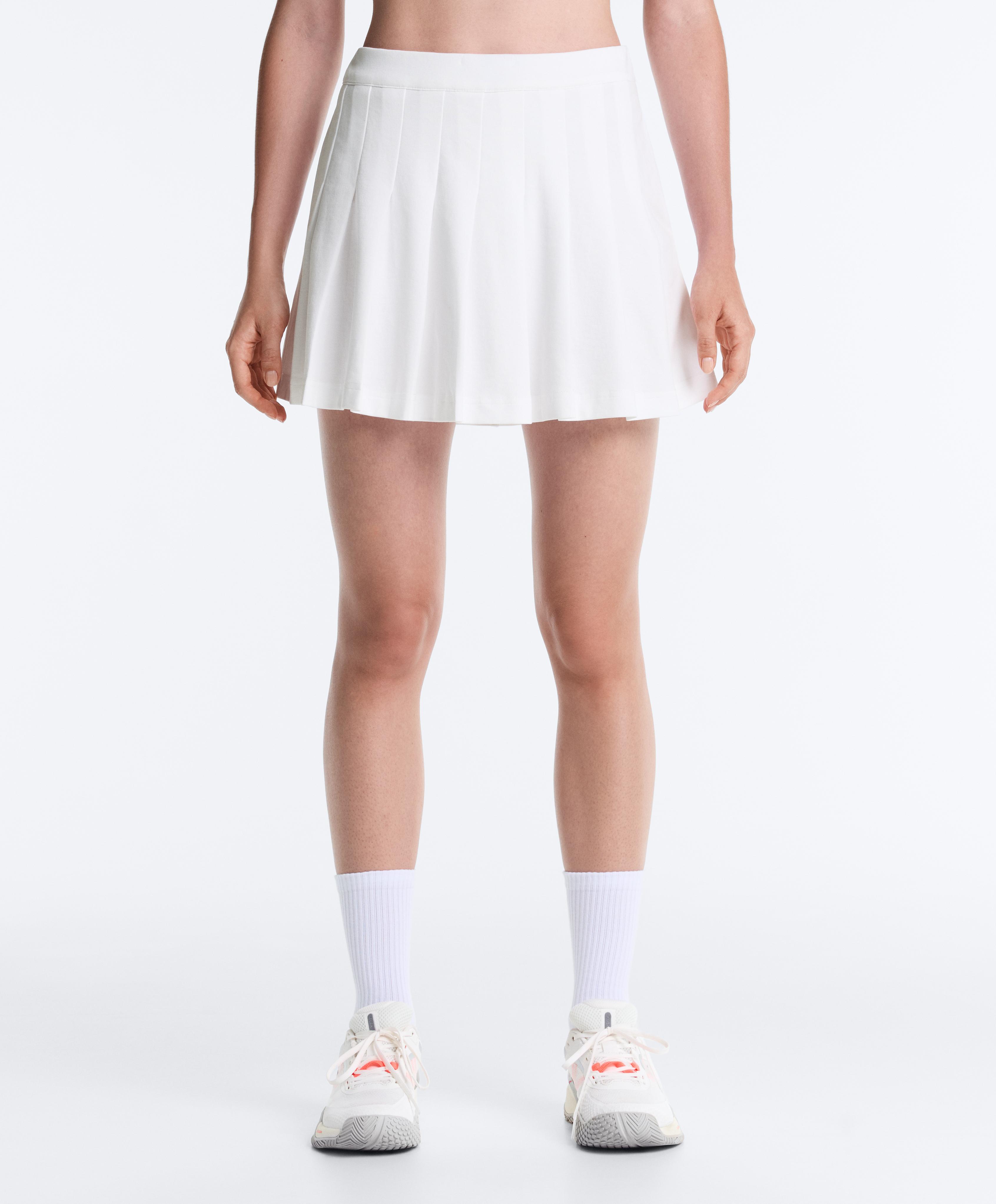 Cotton piqué pleated mini skirt — WHITE