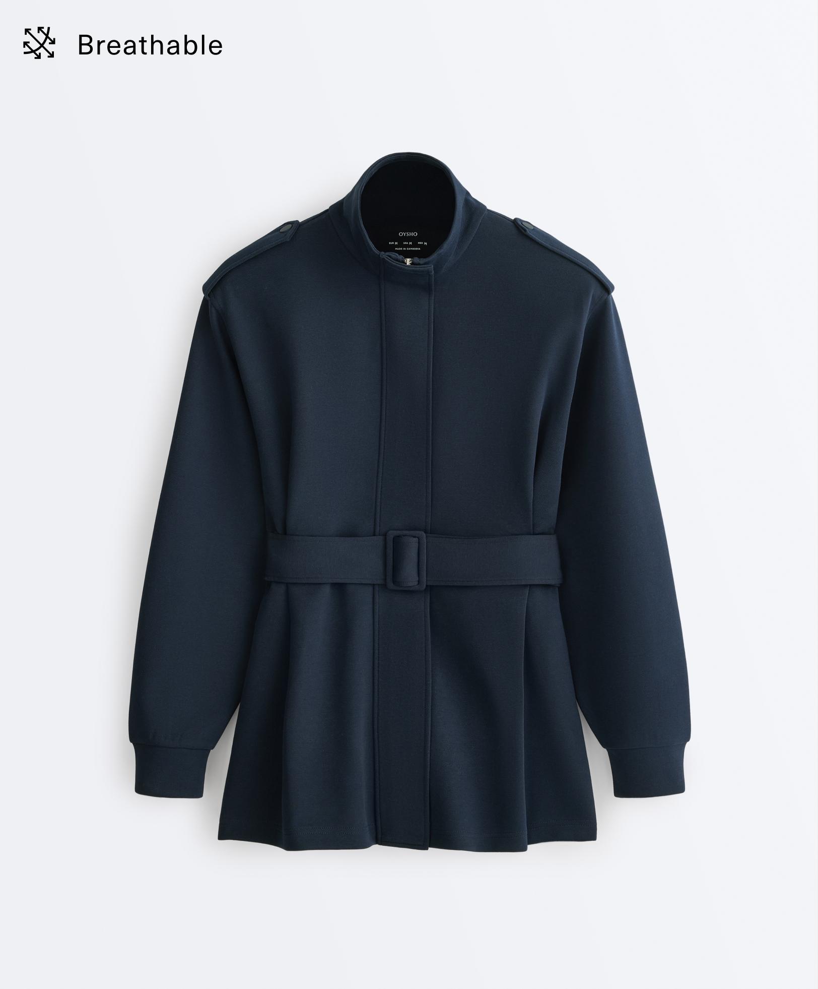 Lange Utility-Jacke mit Gürtel und Piqué aus Baumwolle