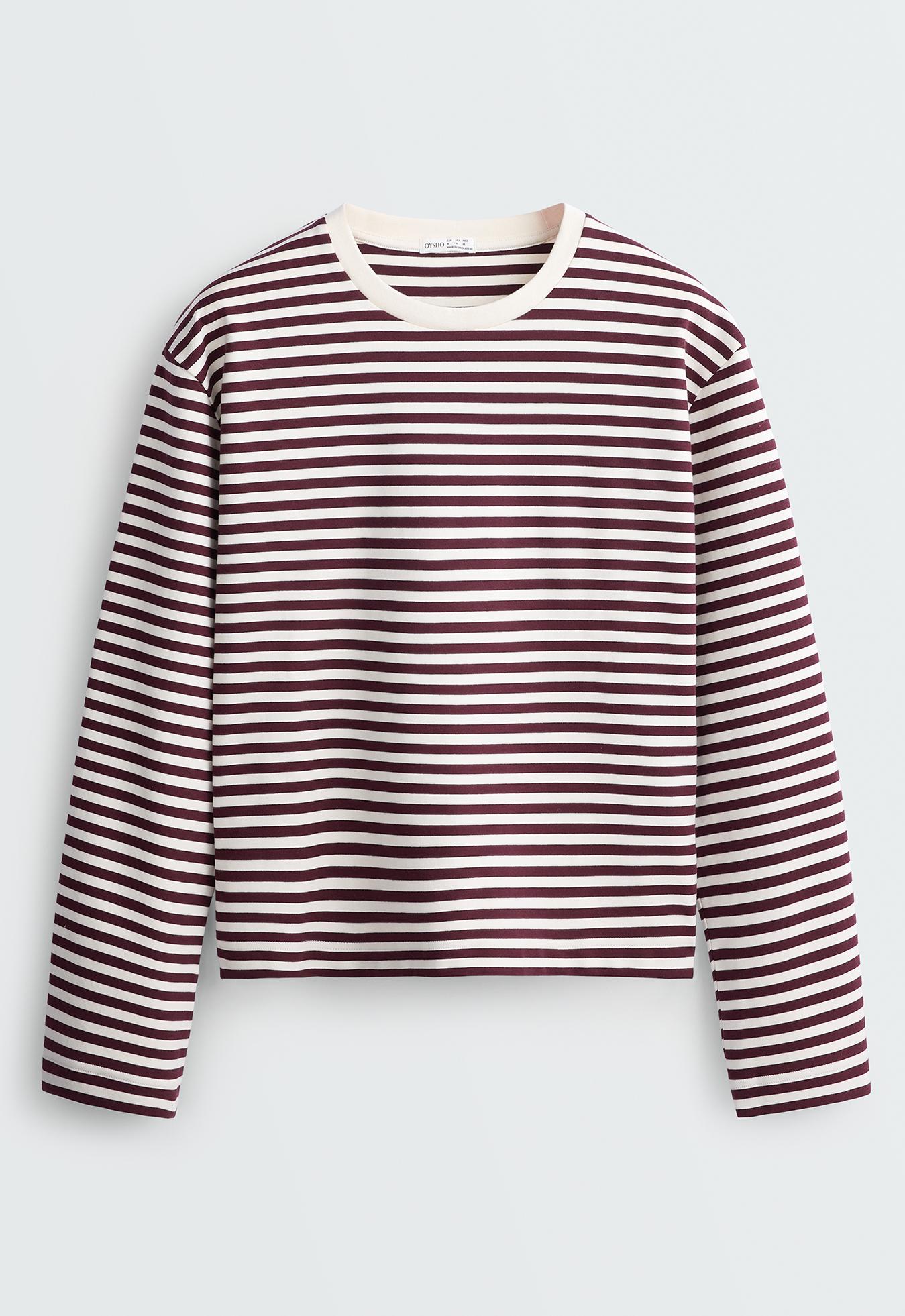 Boxy striped cotton blend long-sleeved T-shirt — PLUM