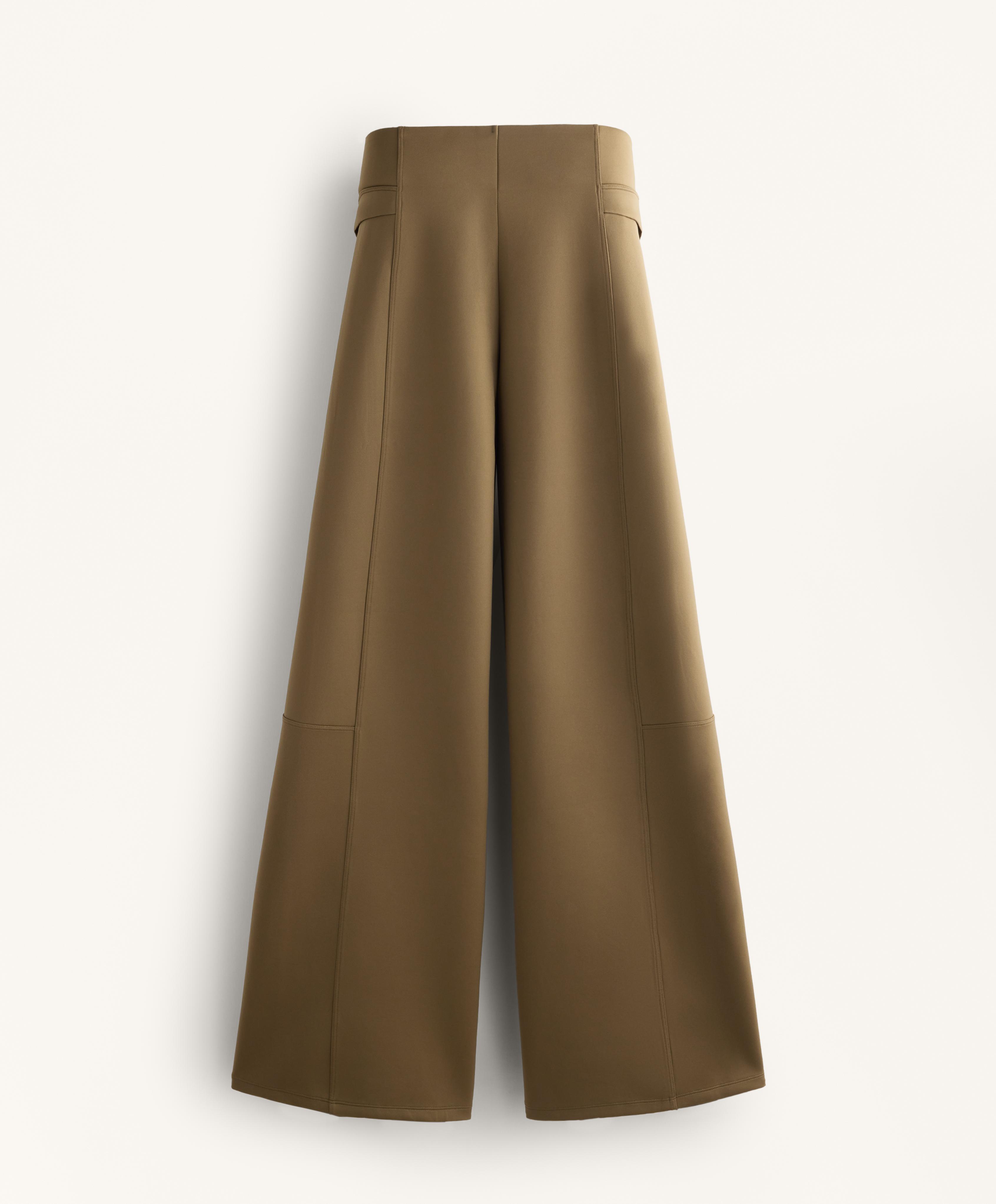 High rise neoprene-effect straight-leg trousers — OLIVE GREEN