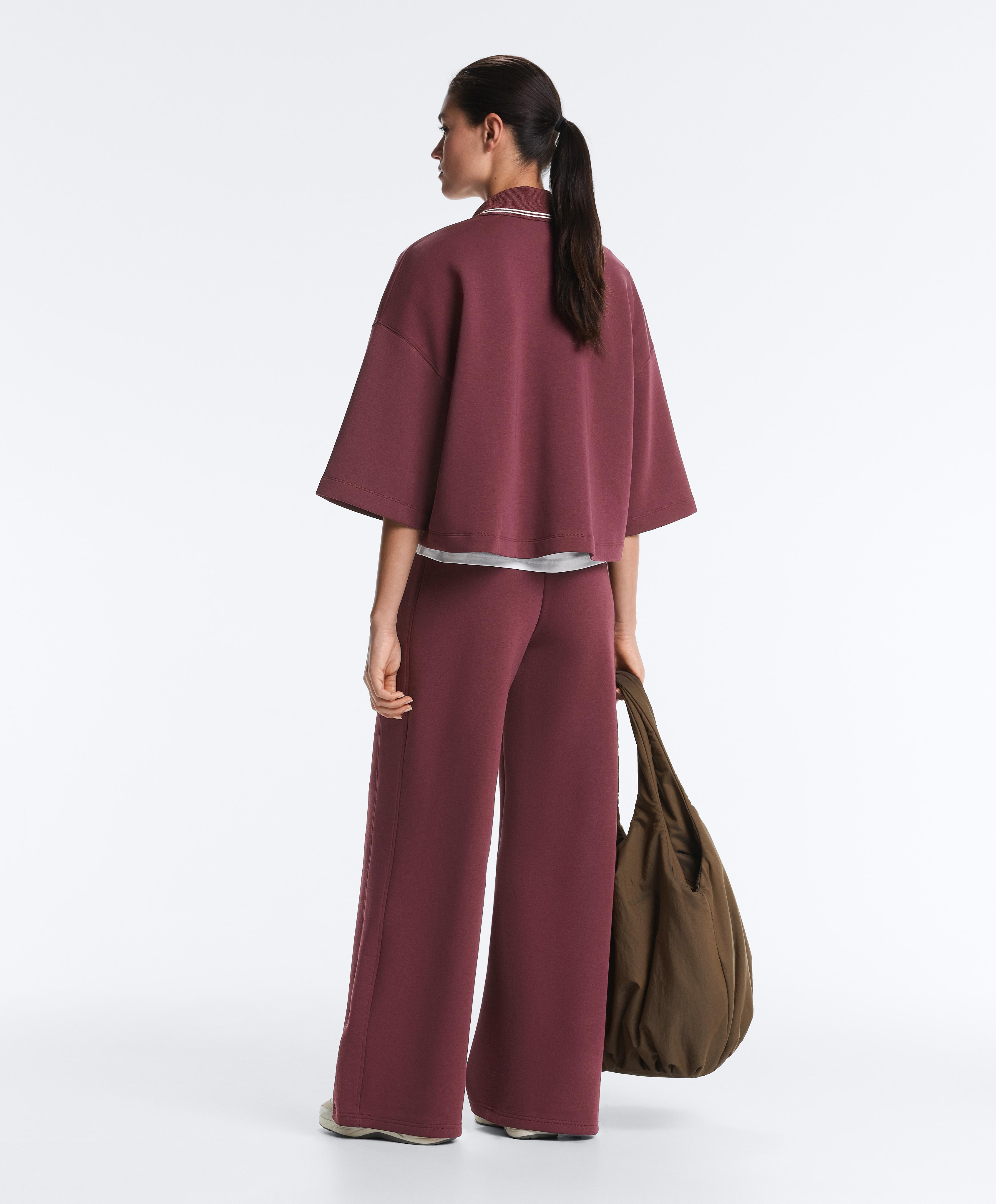 Cotton blend polo sweatshirt with wide sleeves — CHERRY