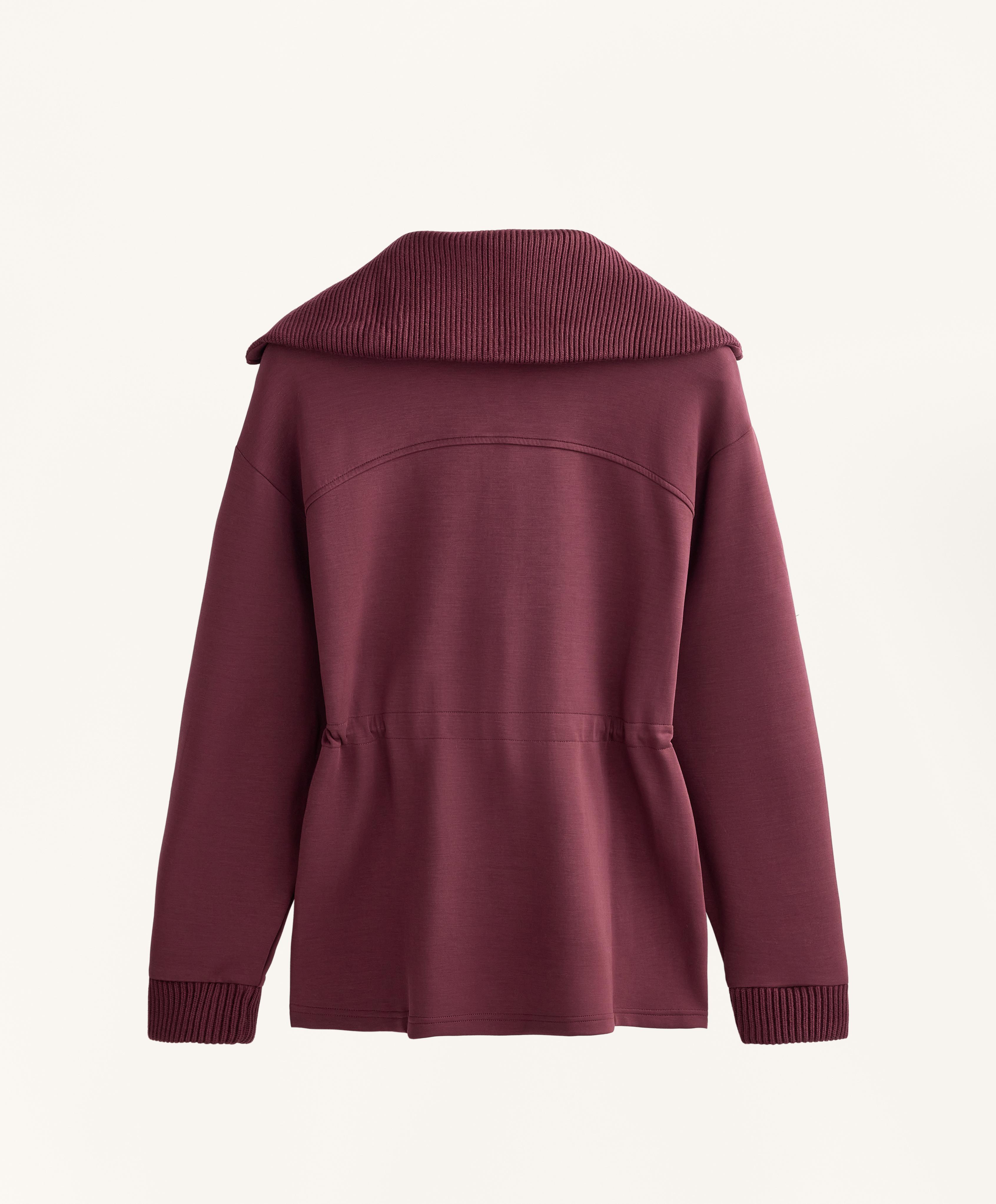 Adjustable waist knit collar jacket with brushed modal — MAROON