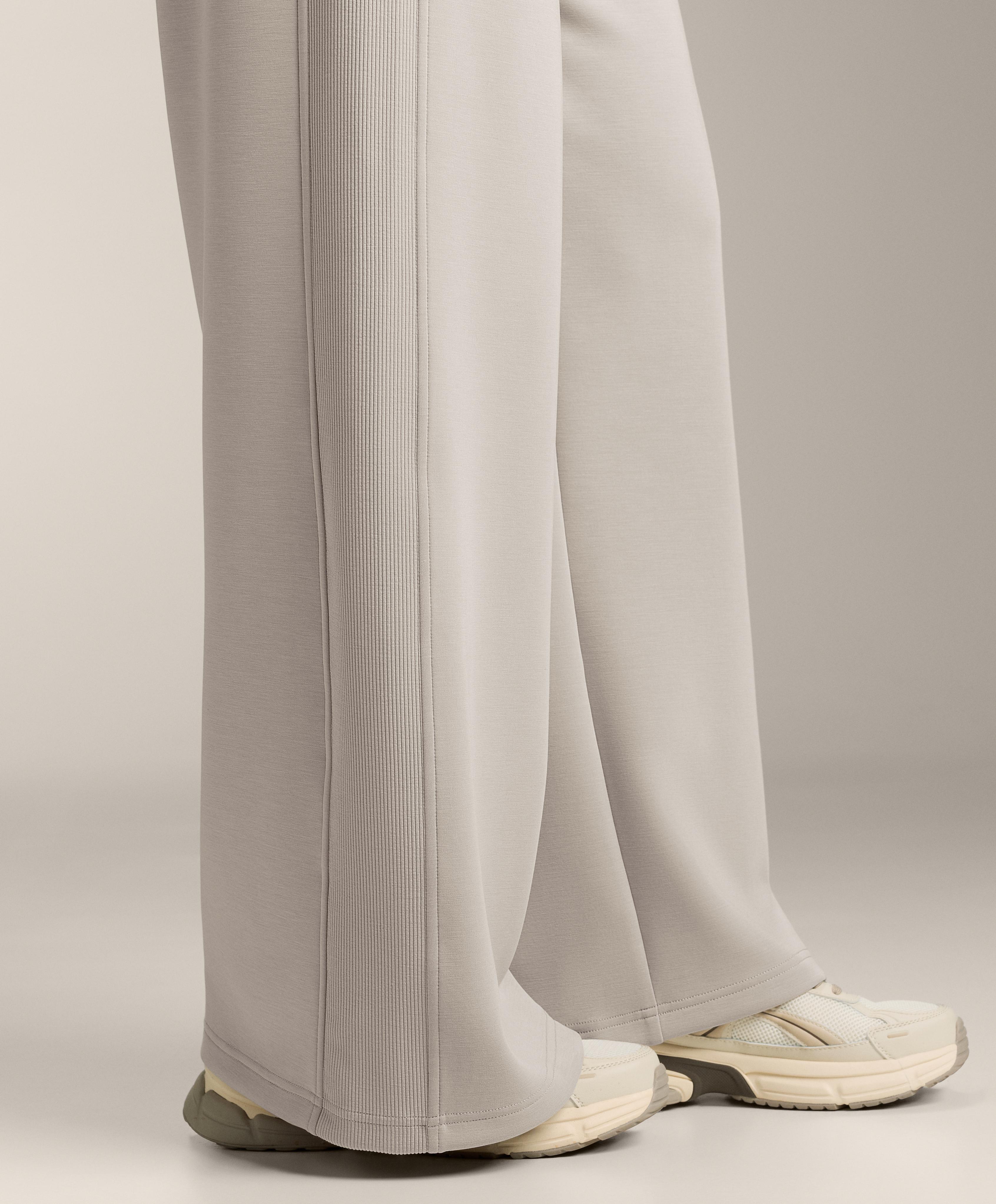 Wide-leg straight trousers with side rib and brushed modal — TAUPE