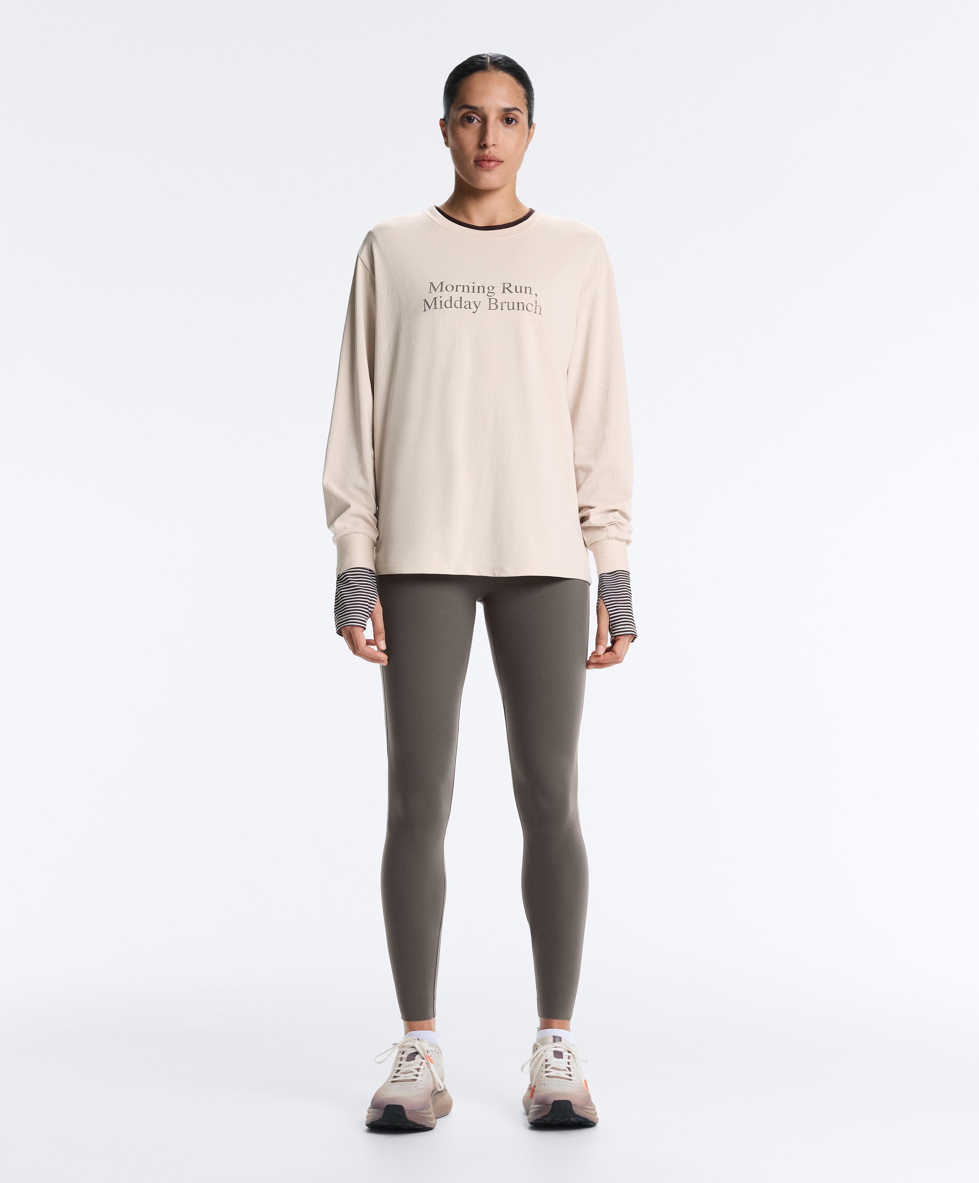 Oversize cotton blend long-sleeved T-shirt with slogan — SAND
