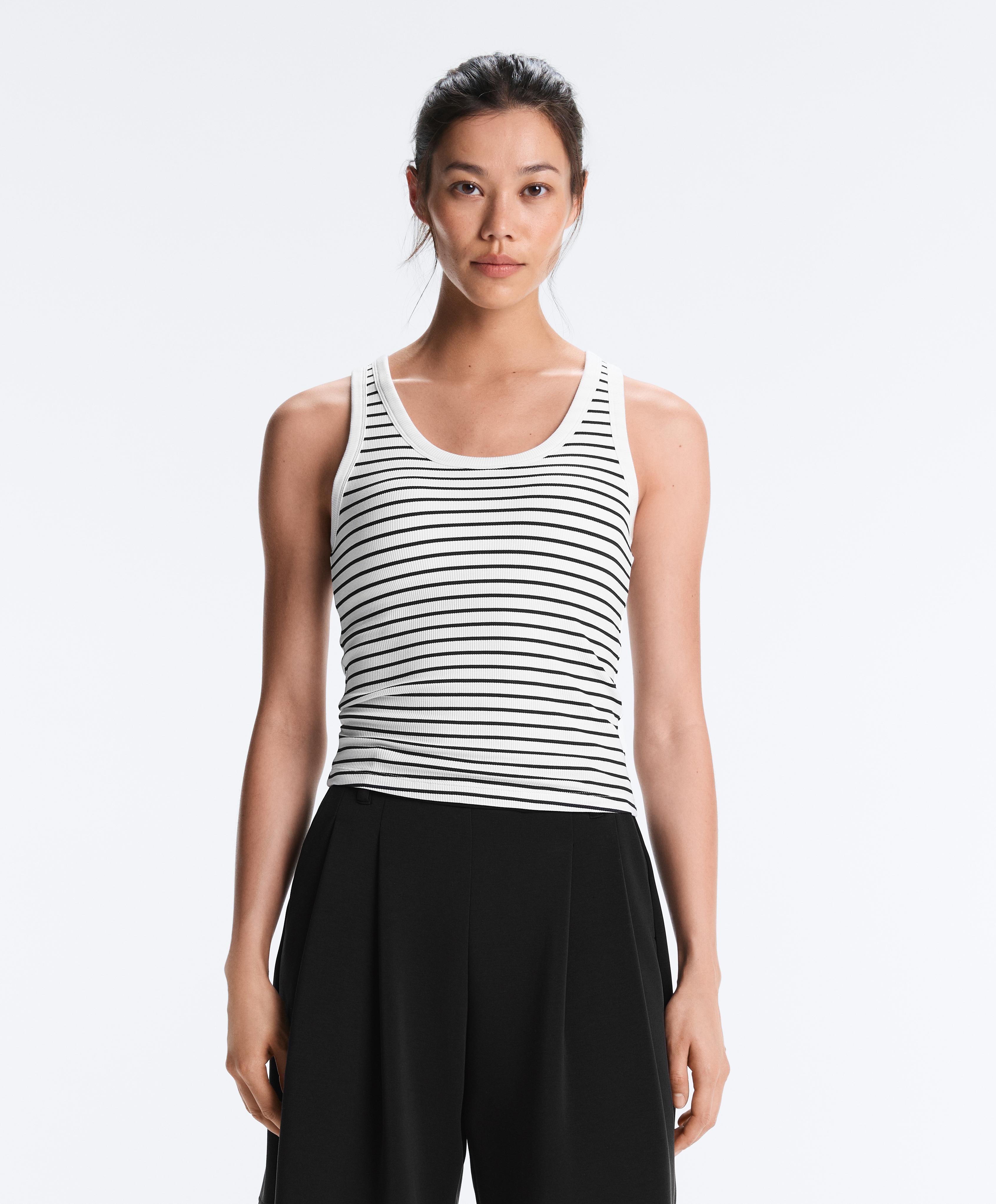 Long modal rib stripe tank top — BLACK