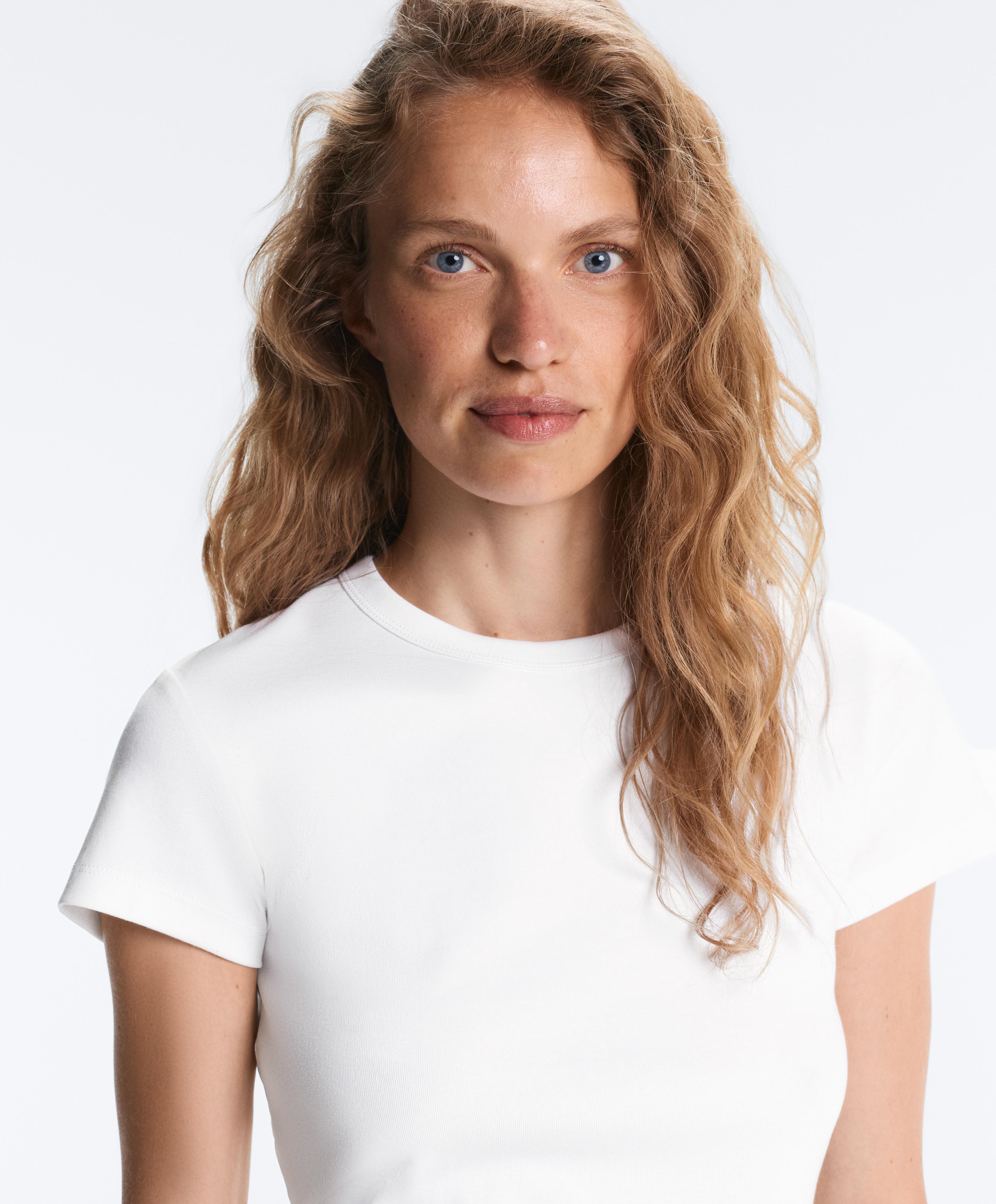 Fitted short sleeve rib T-shirt in cotton blend — WHITE
