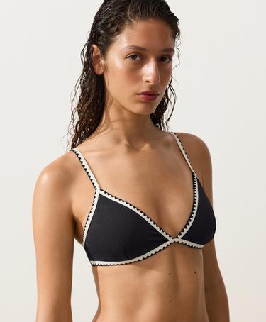 Contrast stitch triangle bikini top — BLACK 3