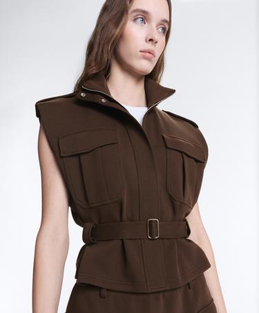 Utility piqué gilet with cotton belt — DARK BROWN 6