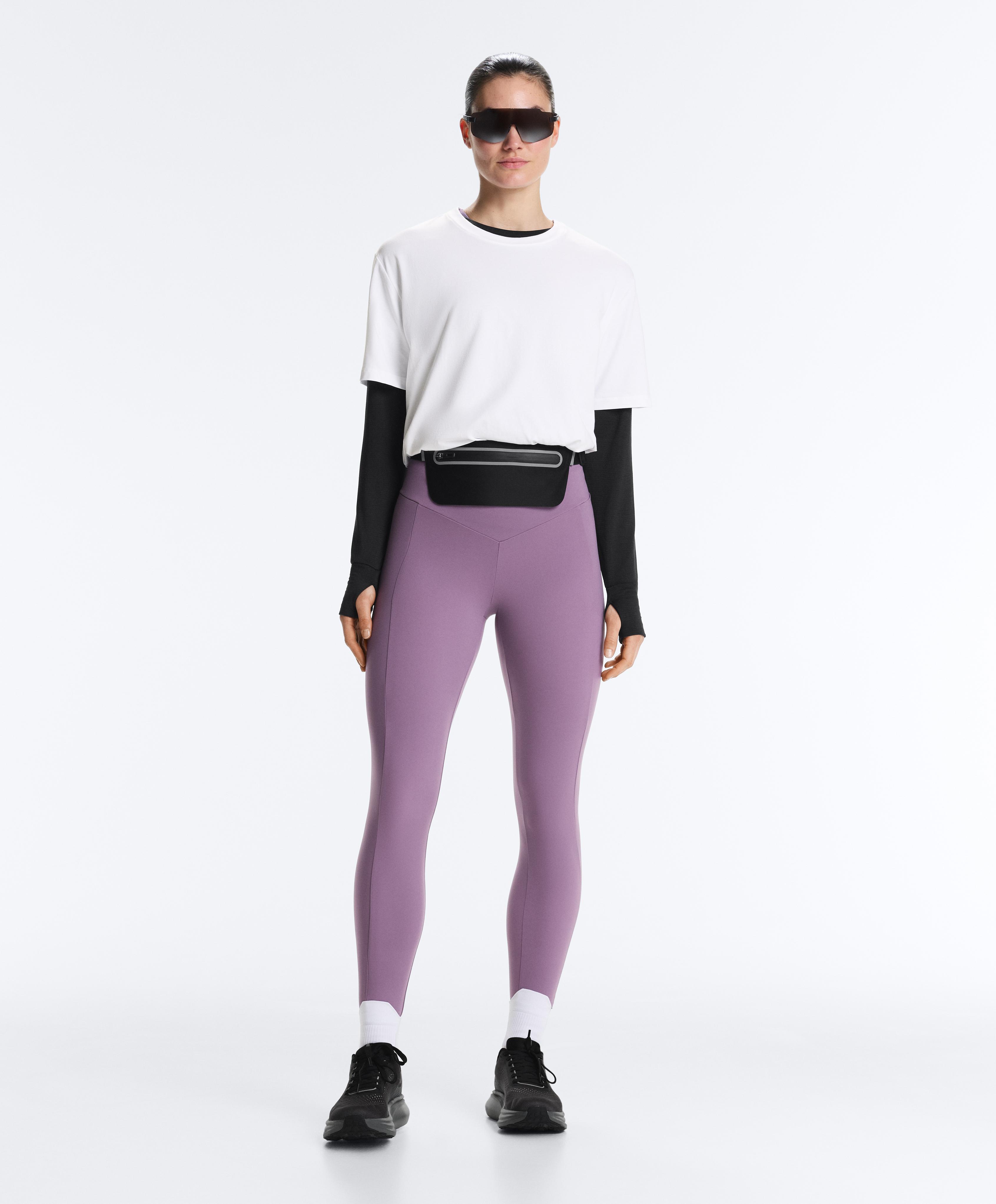 Compressive high-waisted pocket ankle-length leggings — DUSTY VIOLET