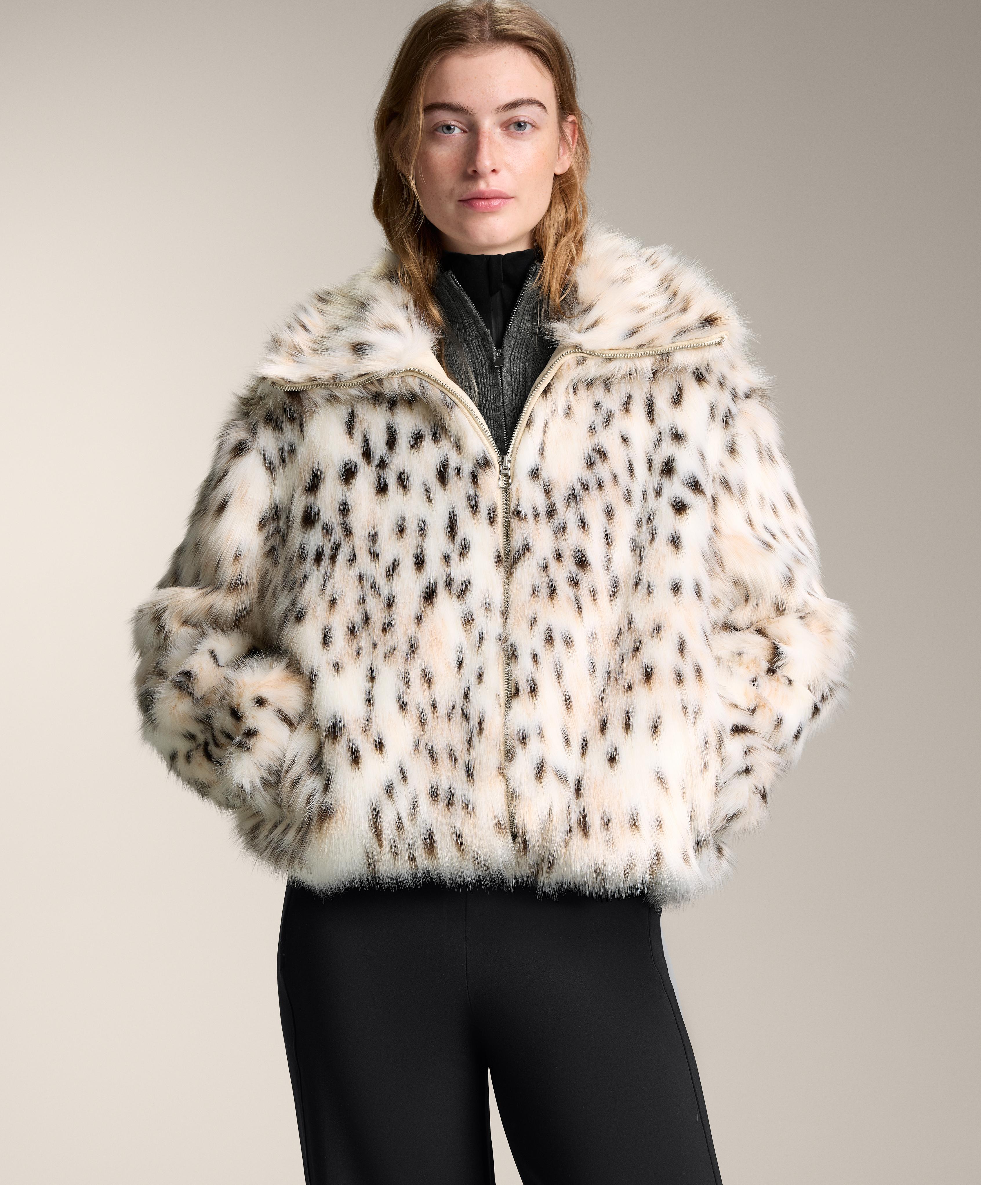 Animal print faux-fur jacket — ECRU