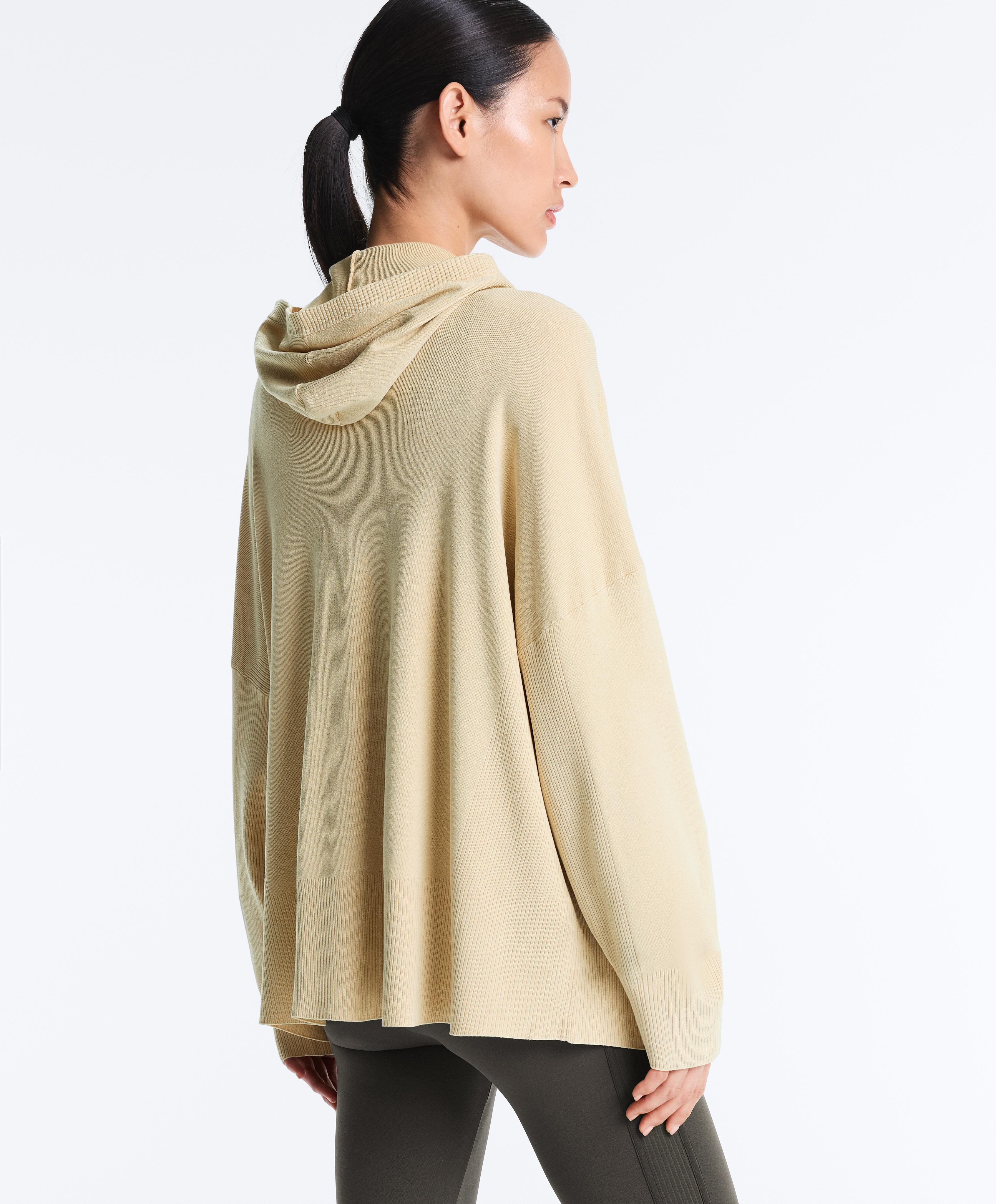Long knit hooded jacket — BEIGE