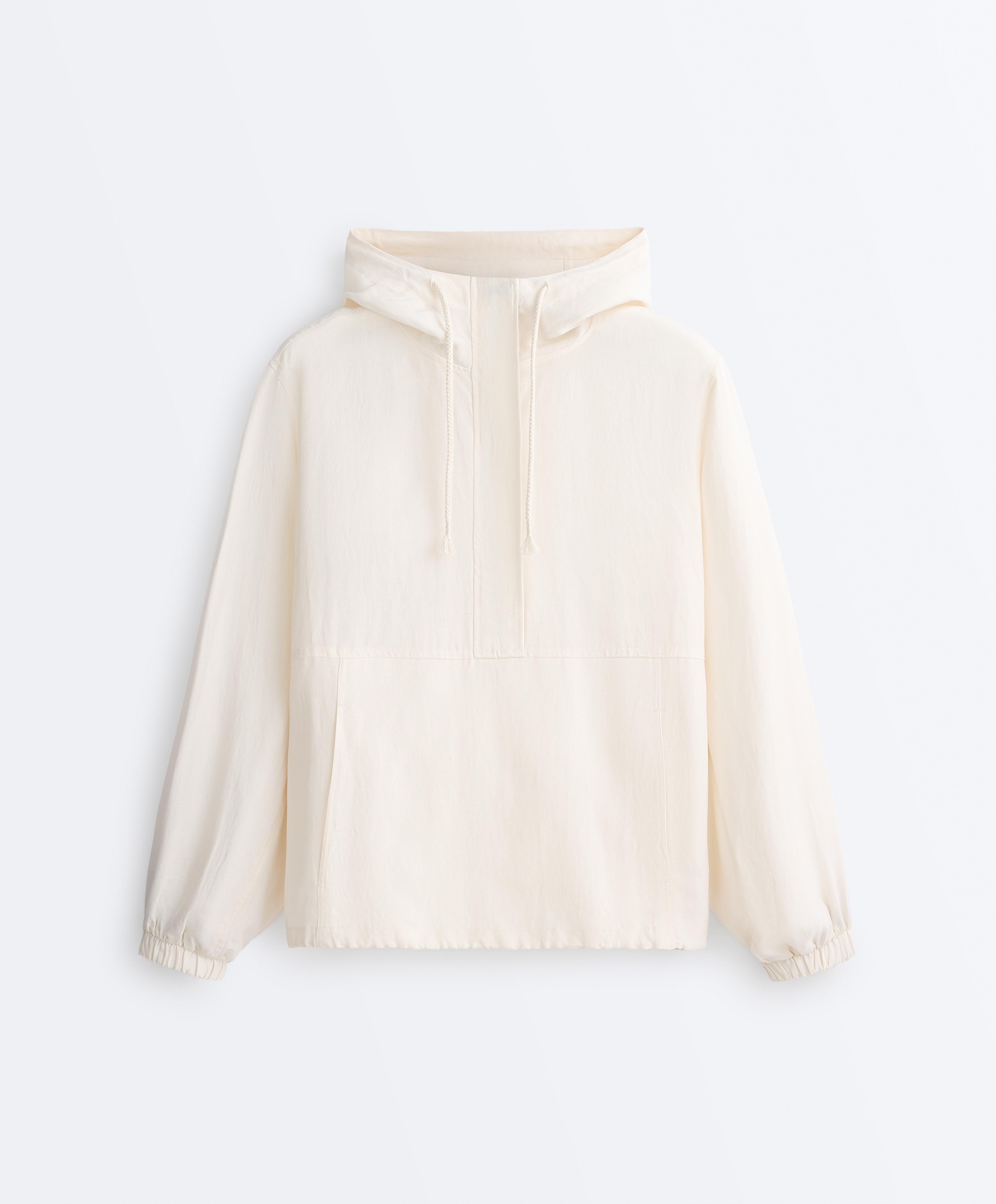 Half-zip sweatshirt with front pocket, lyocell and 24% linen blend — PALE ECRU