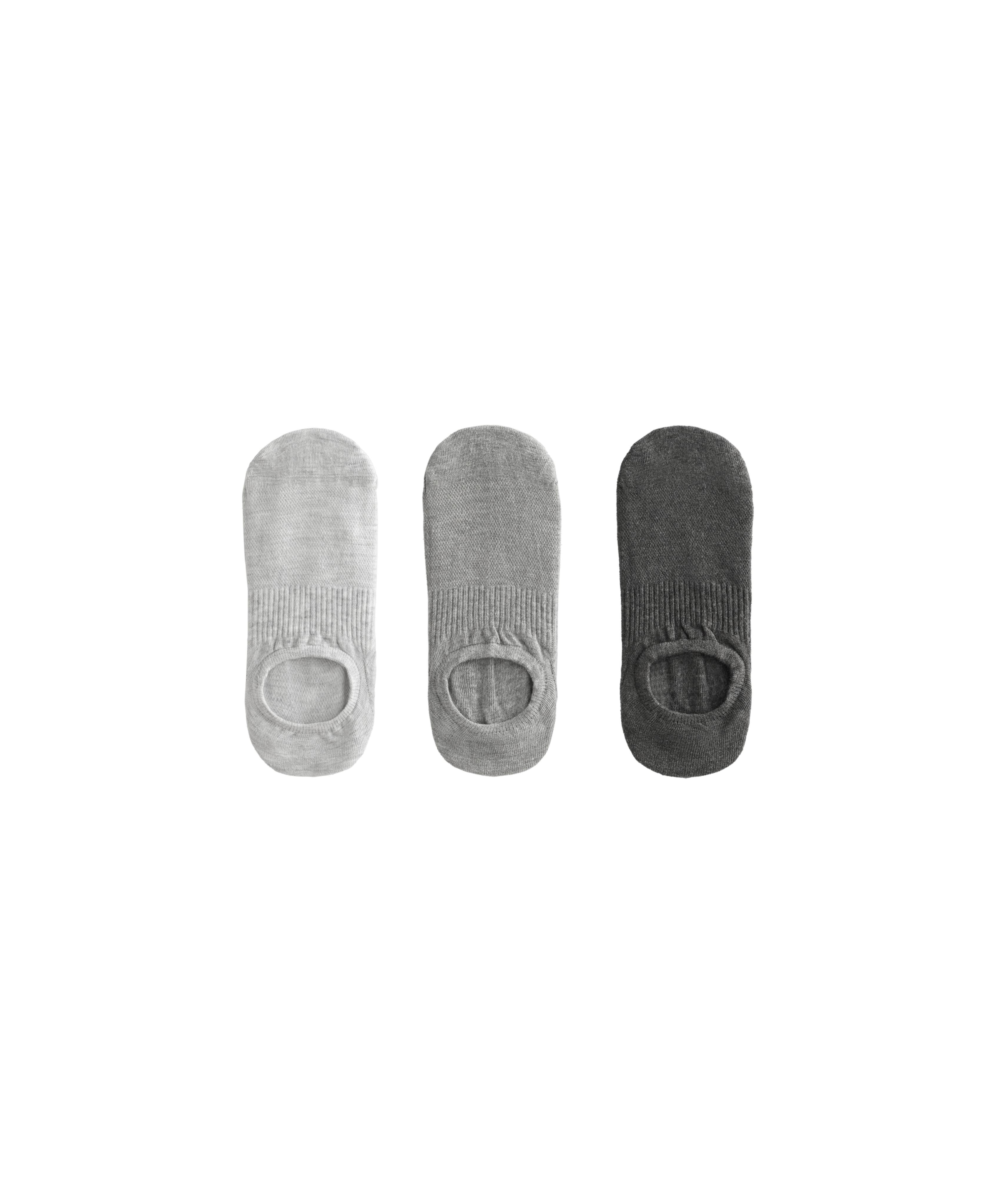 3 pairs of high-cut cotton blend invisible sports socks — PALE GREY MELANGE