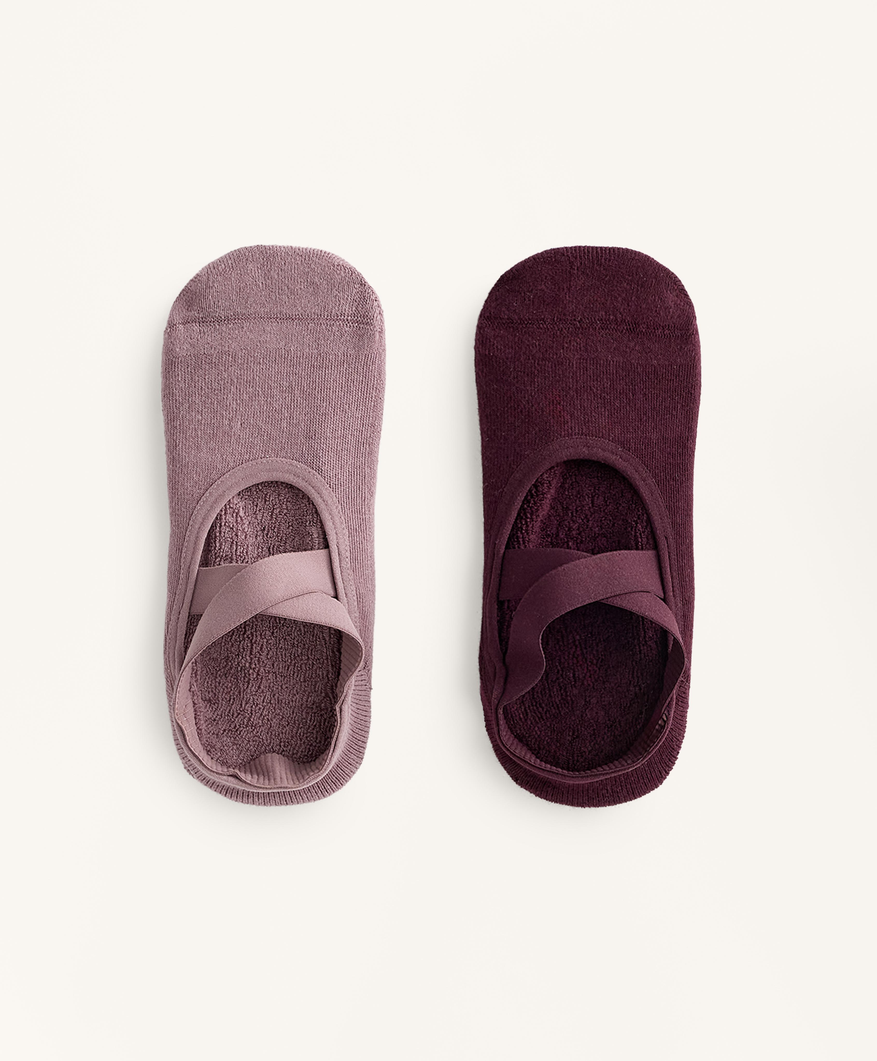 2 paires de chaussettes pour yoga et pilates en mélange de coton avec bandes élastiques croisées et matelassées