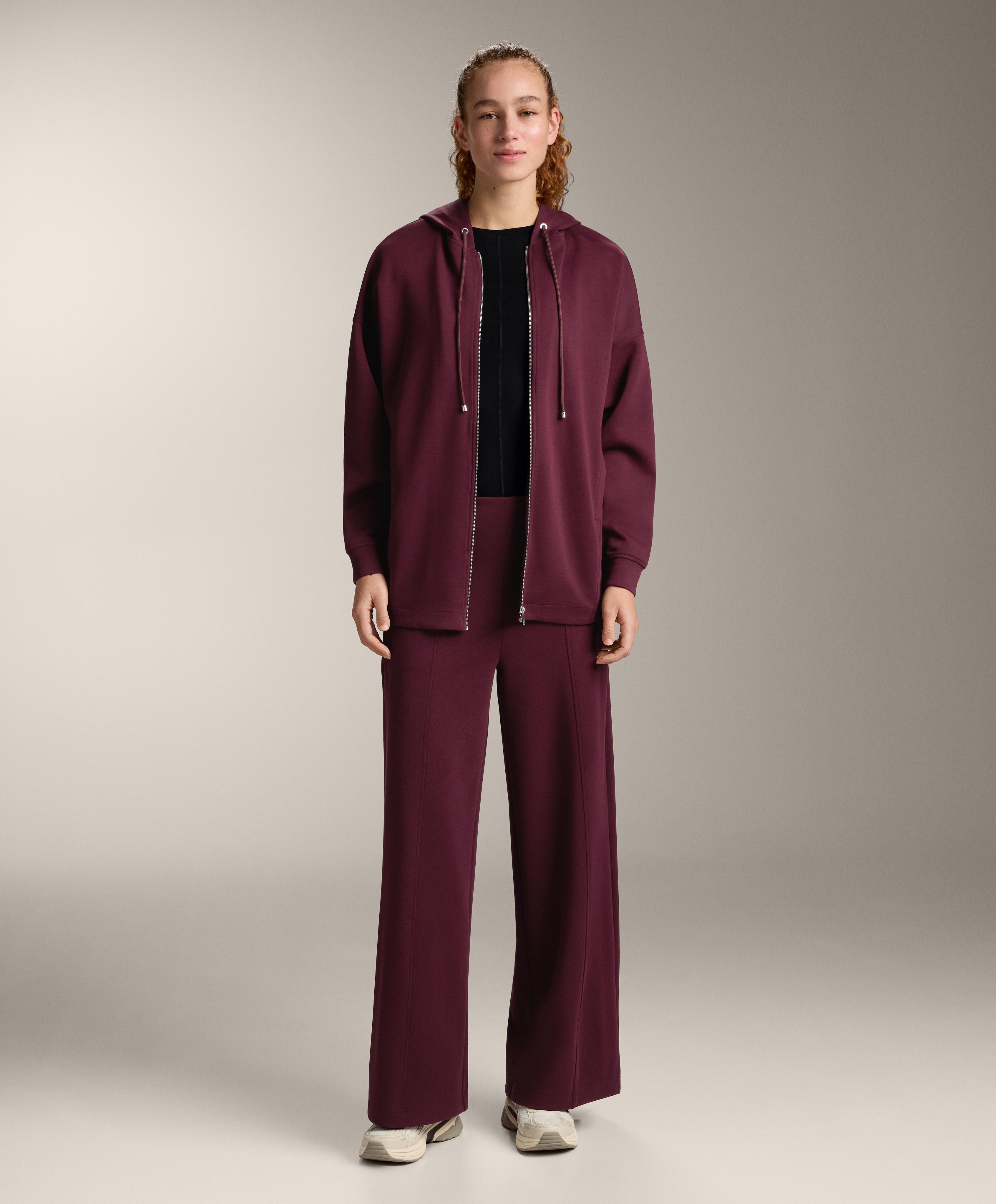 Oversize cotton piqué hooded jacket — DARK MAROON