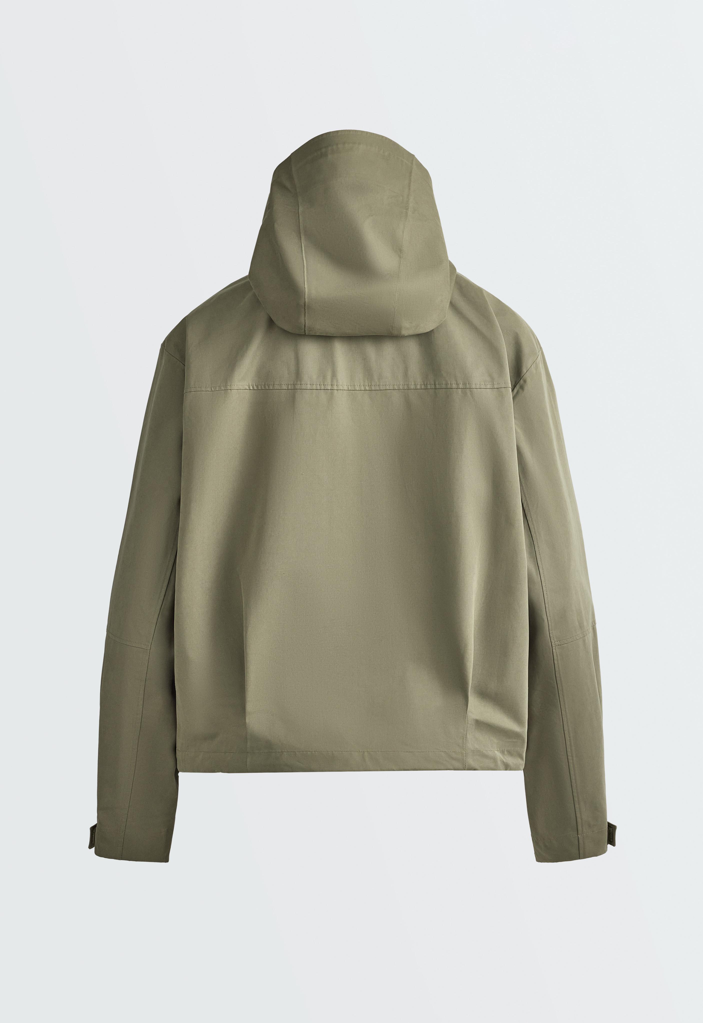 Short 10k waterproof canvas technical jacket — DARK KHAKI