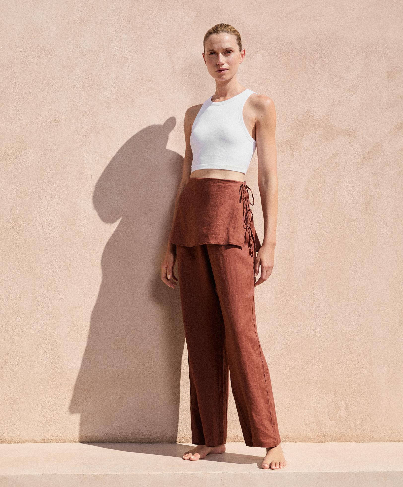 Broek met overlappende rok 100% linnen