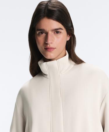 Long soft-touch jacket with modal and pockets — PALE MINK 3