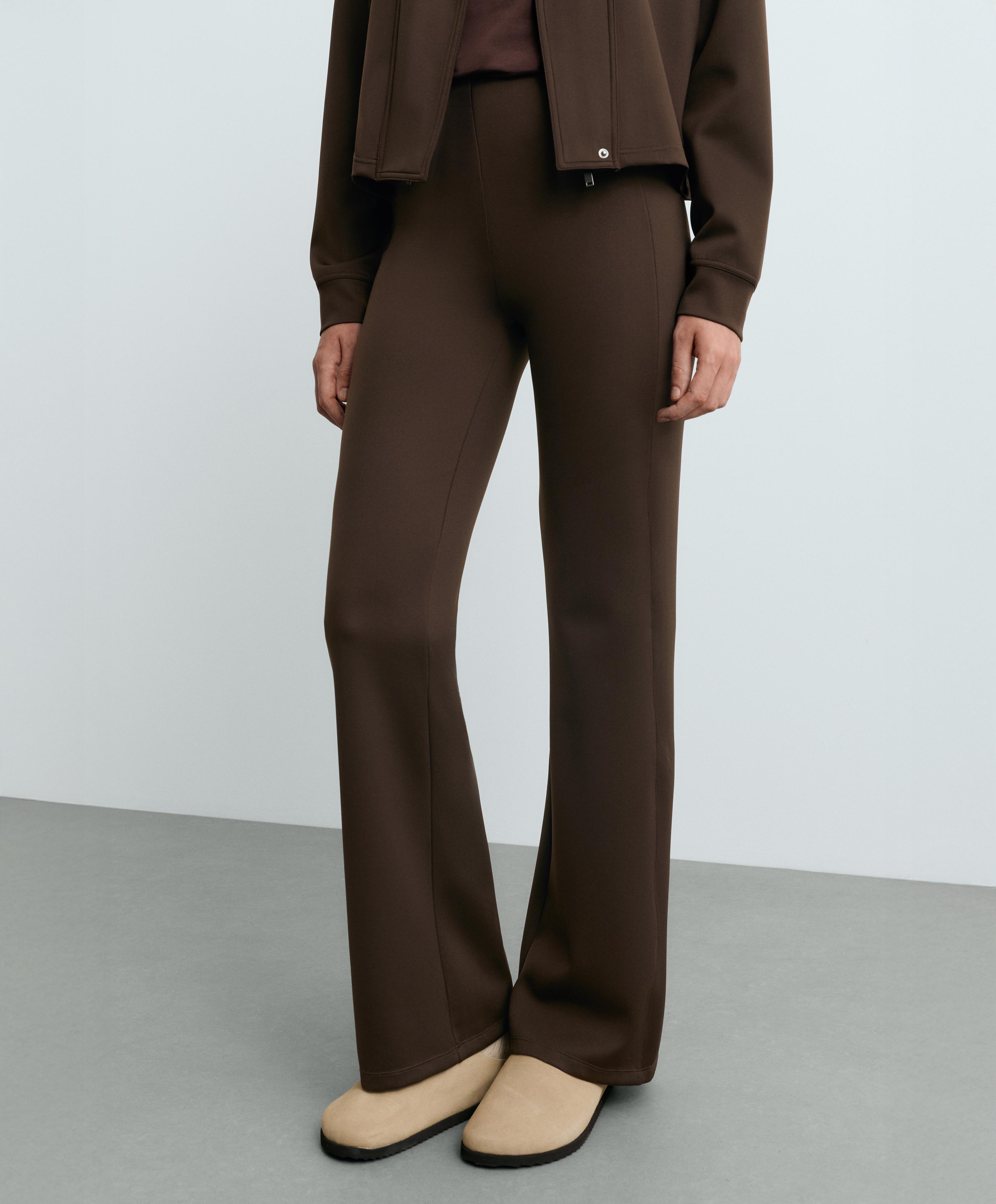 Neoprene-effect high rise flare trousers — BROWN