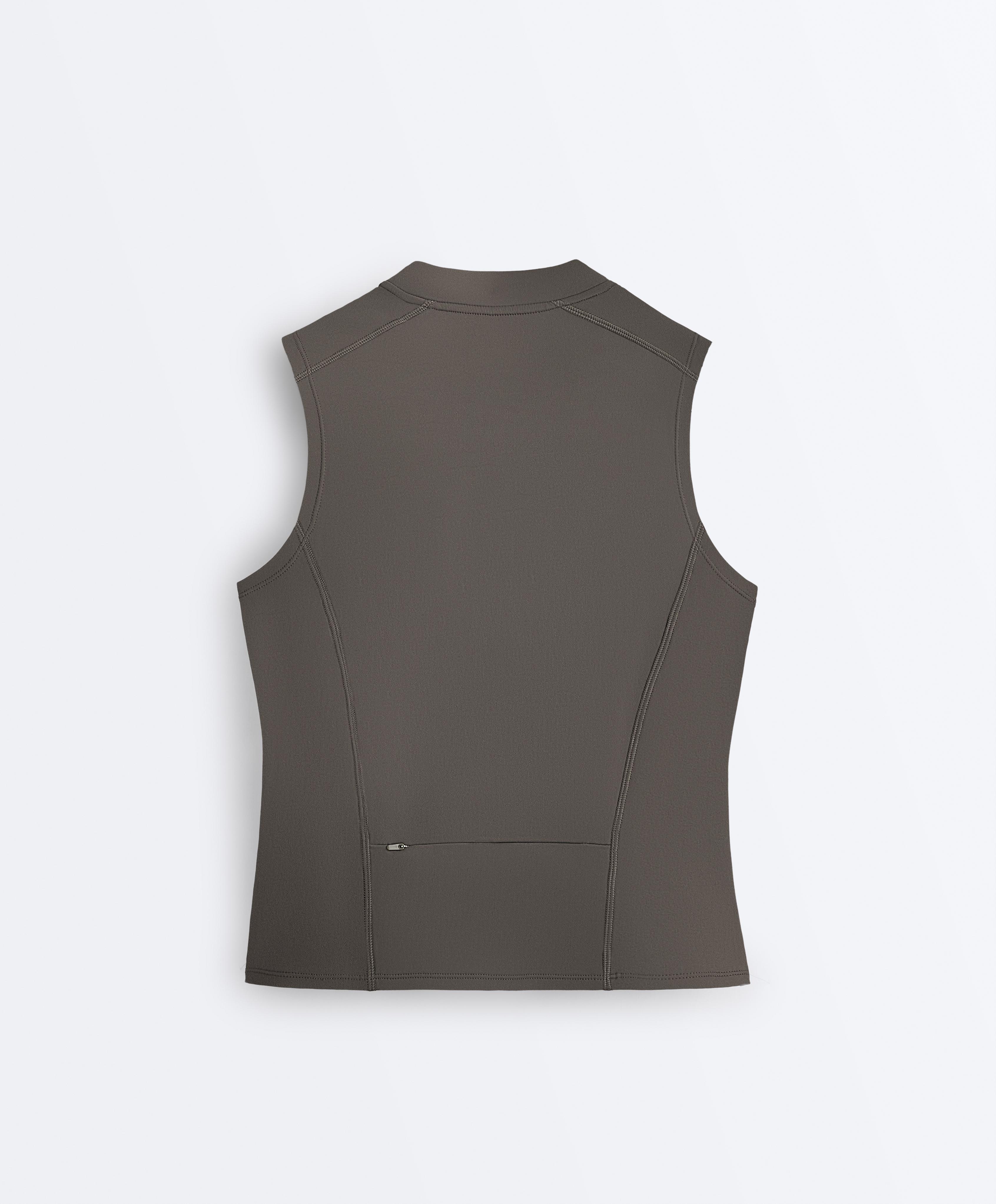 Sleeveless zip T-shirt — CHARCOAL GREY