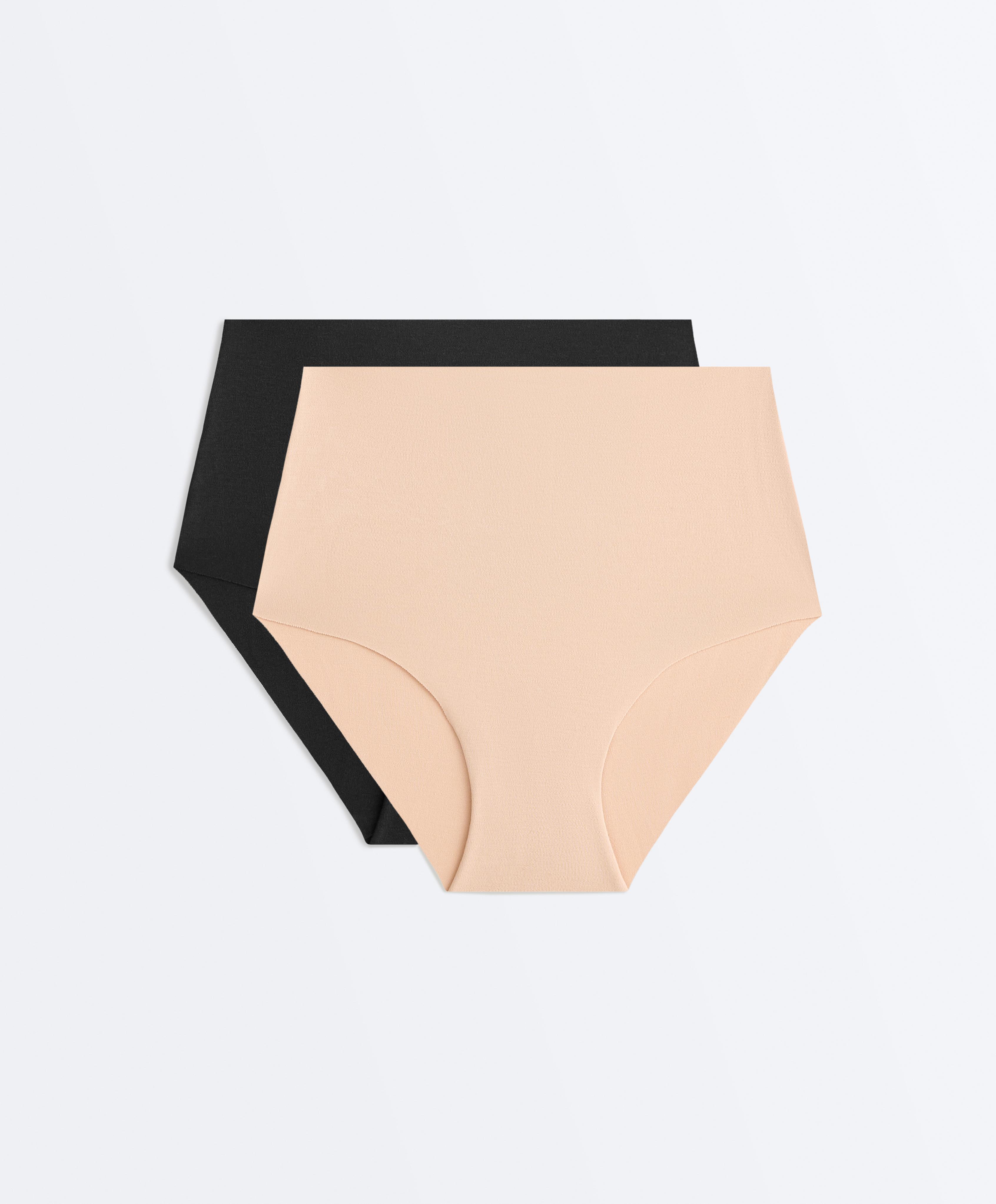 2 invisible cotton blend mid-rise classic briefs — BEIGE