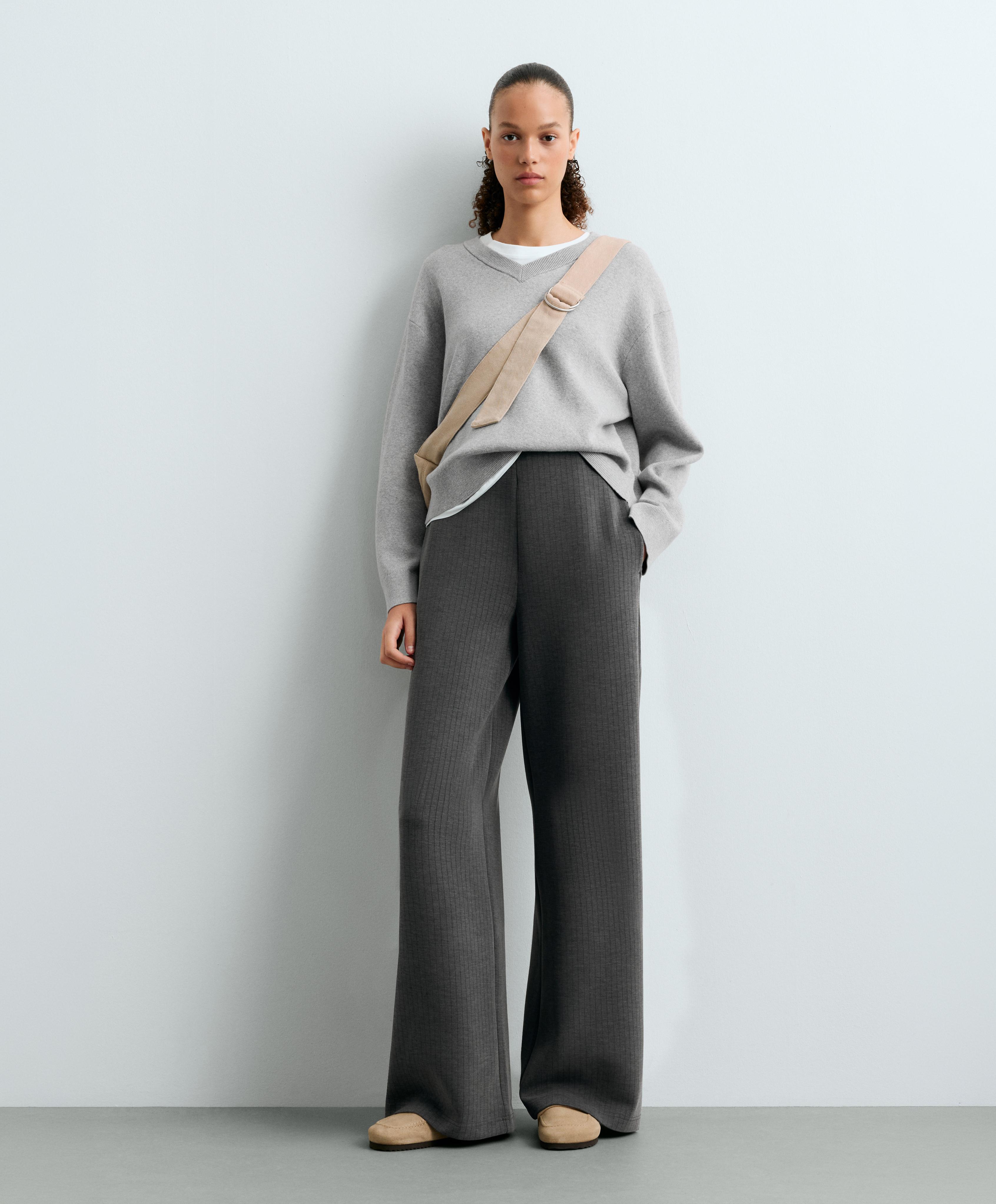 Super high-rise striped modal trousers — ASPHALT GREY