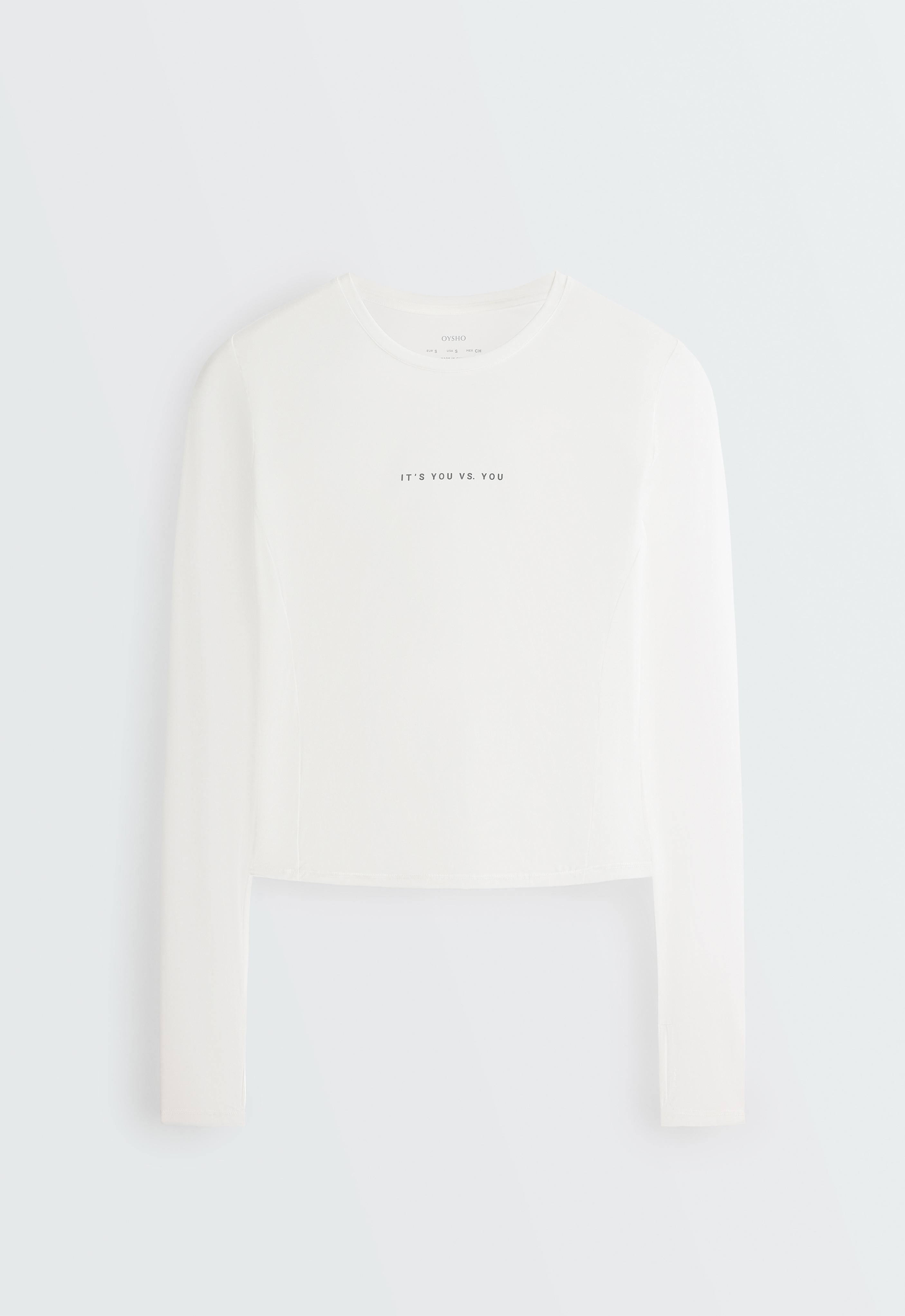 Long-sleeved technical T-shirt with text — WHITE 