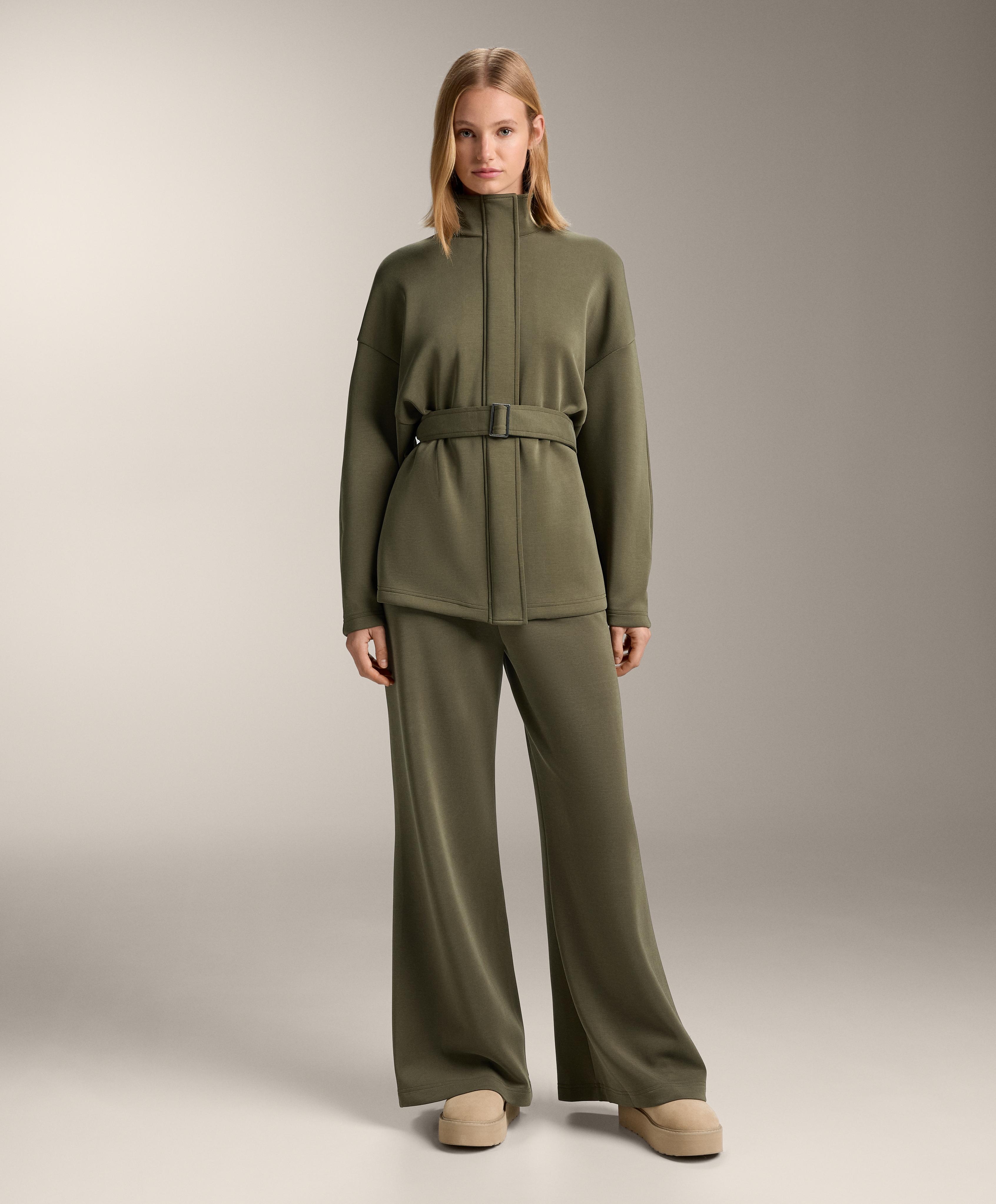 Long belted jacket with brushed modal - Sale