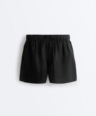 100% linen mid-rise shorts — BLACK 6