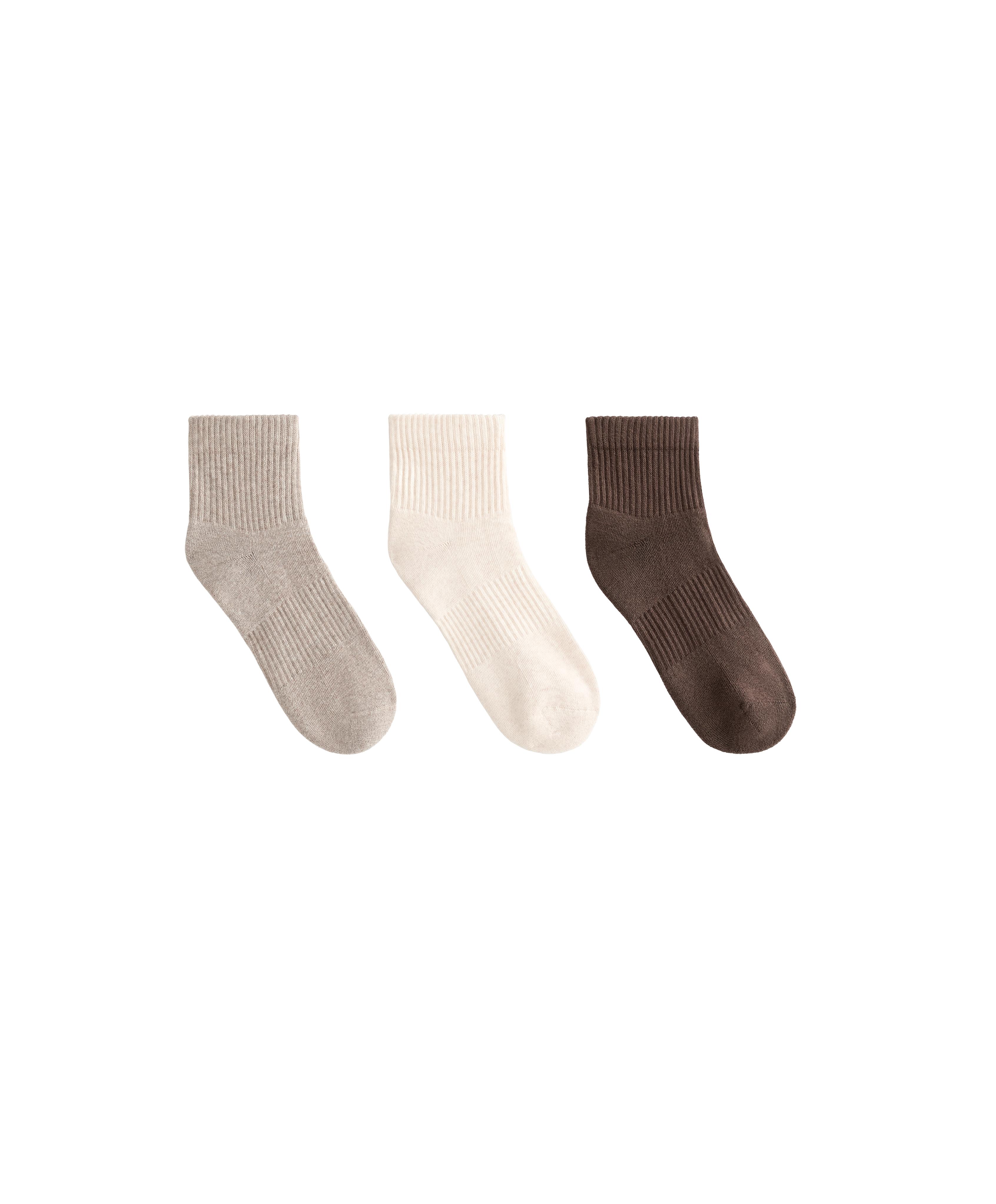 3 pairs of quarter socks with cotton — TAN MELANGE