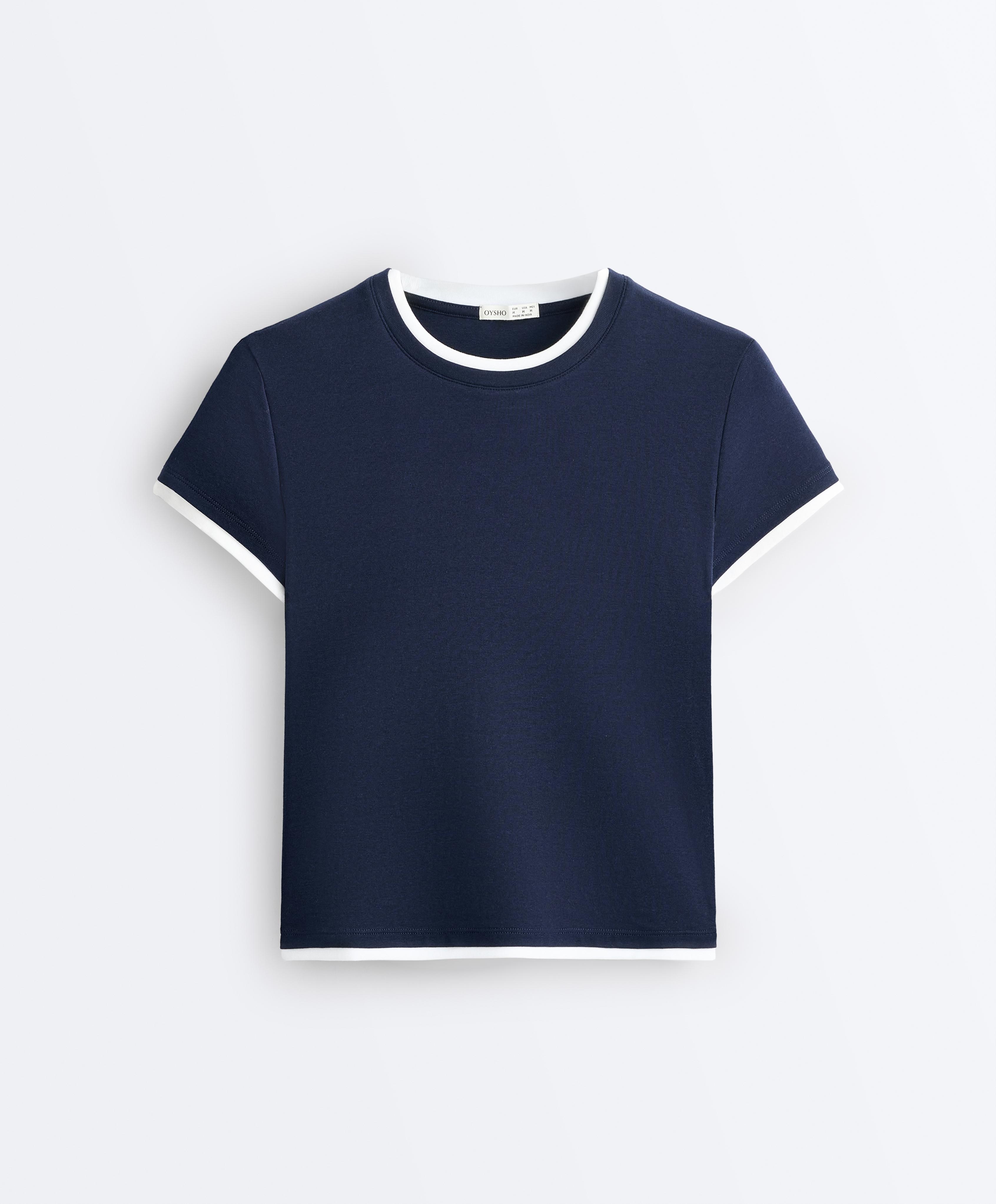 Tricou cu mânecă scurtă din amestec de bumbac cu efect dublu rib