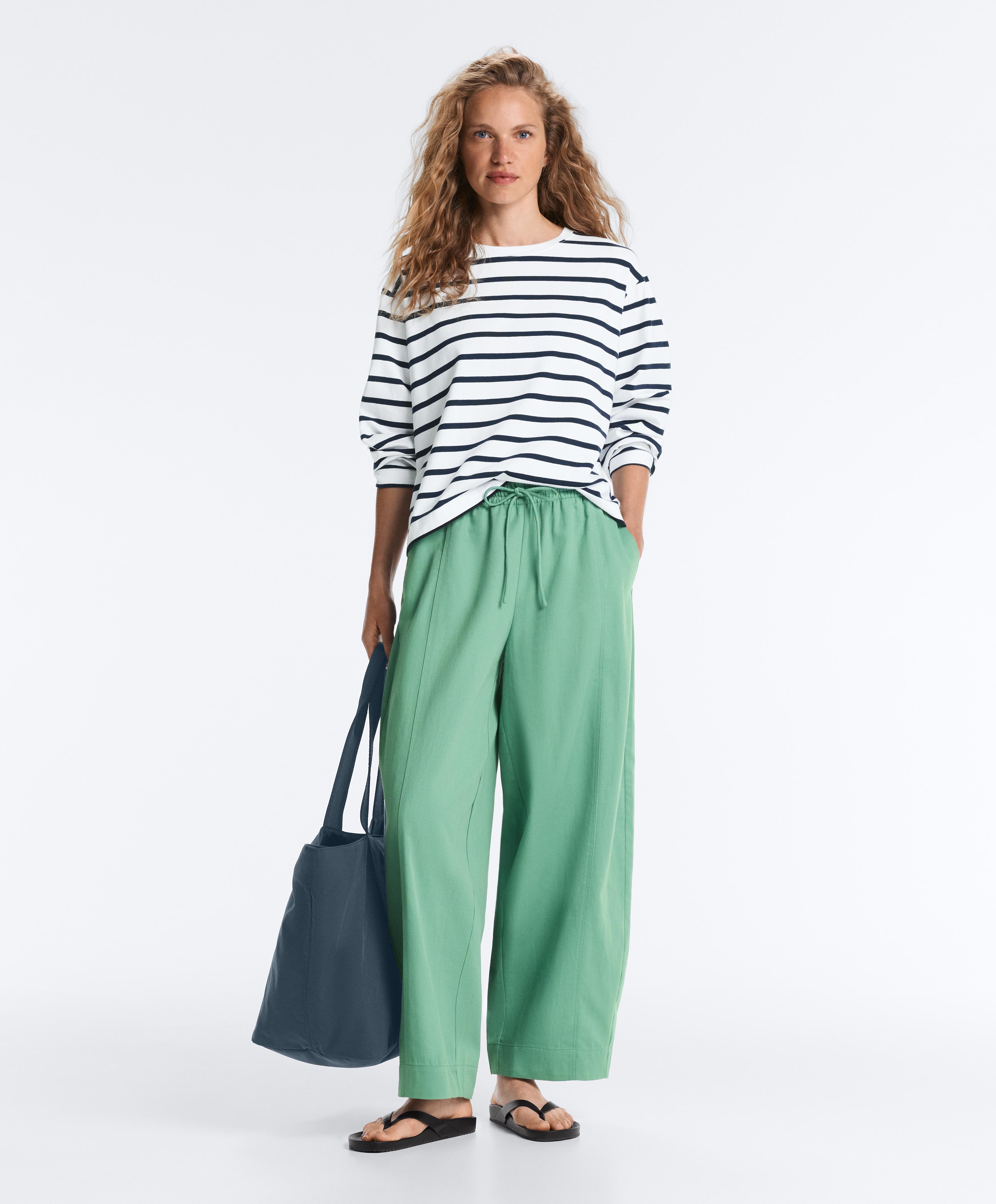 Cotton blend balloon trousers — AQUA GREEN