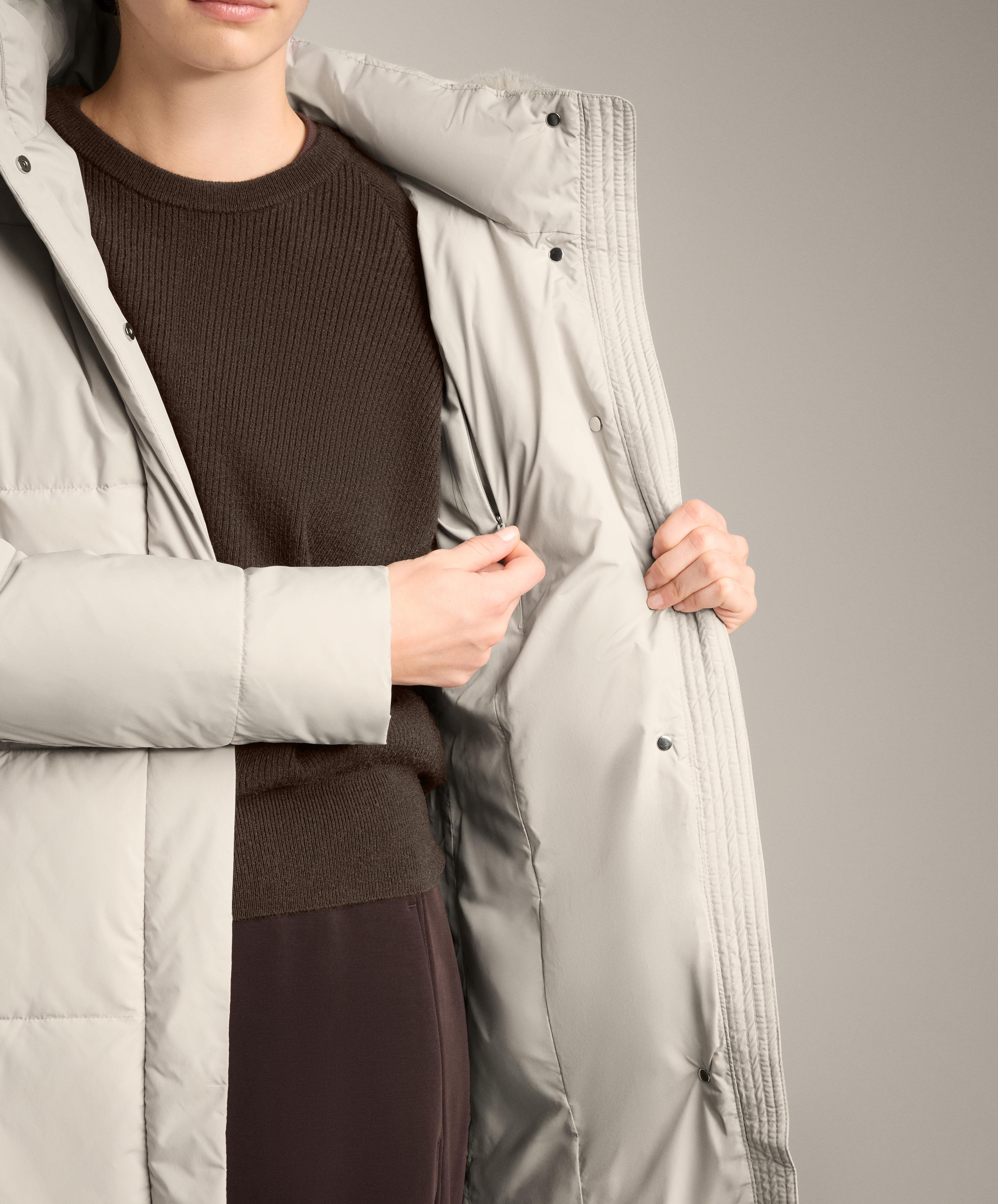 Water-repellent Primaloft® padded midi jacket — STONE               