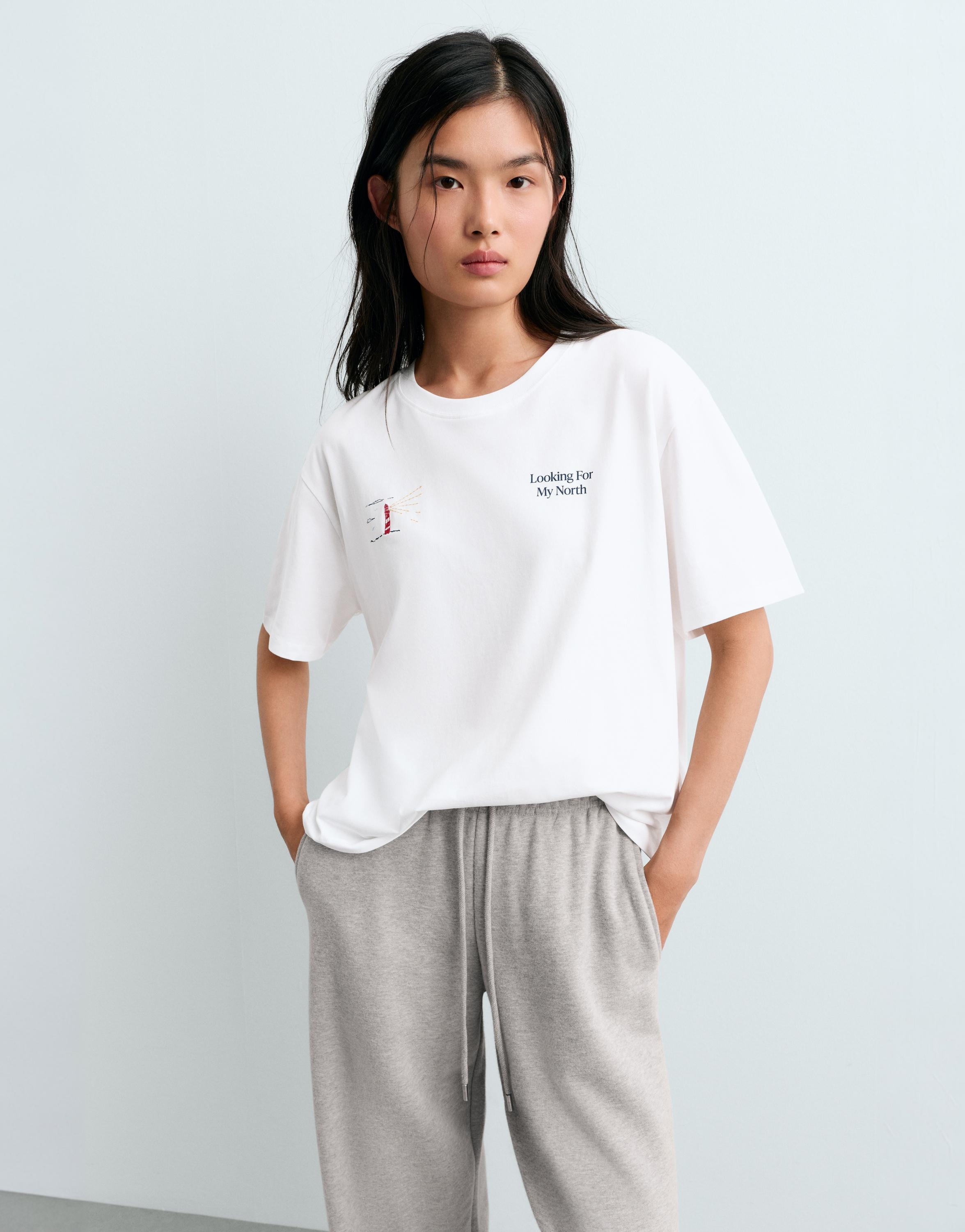 Boxy print cotton blend T-shirt — WHITE 