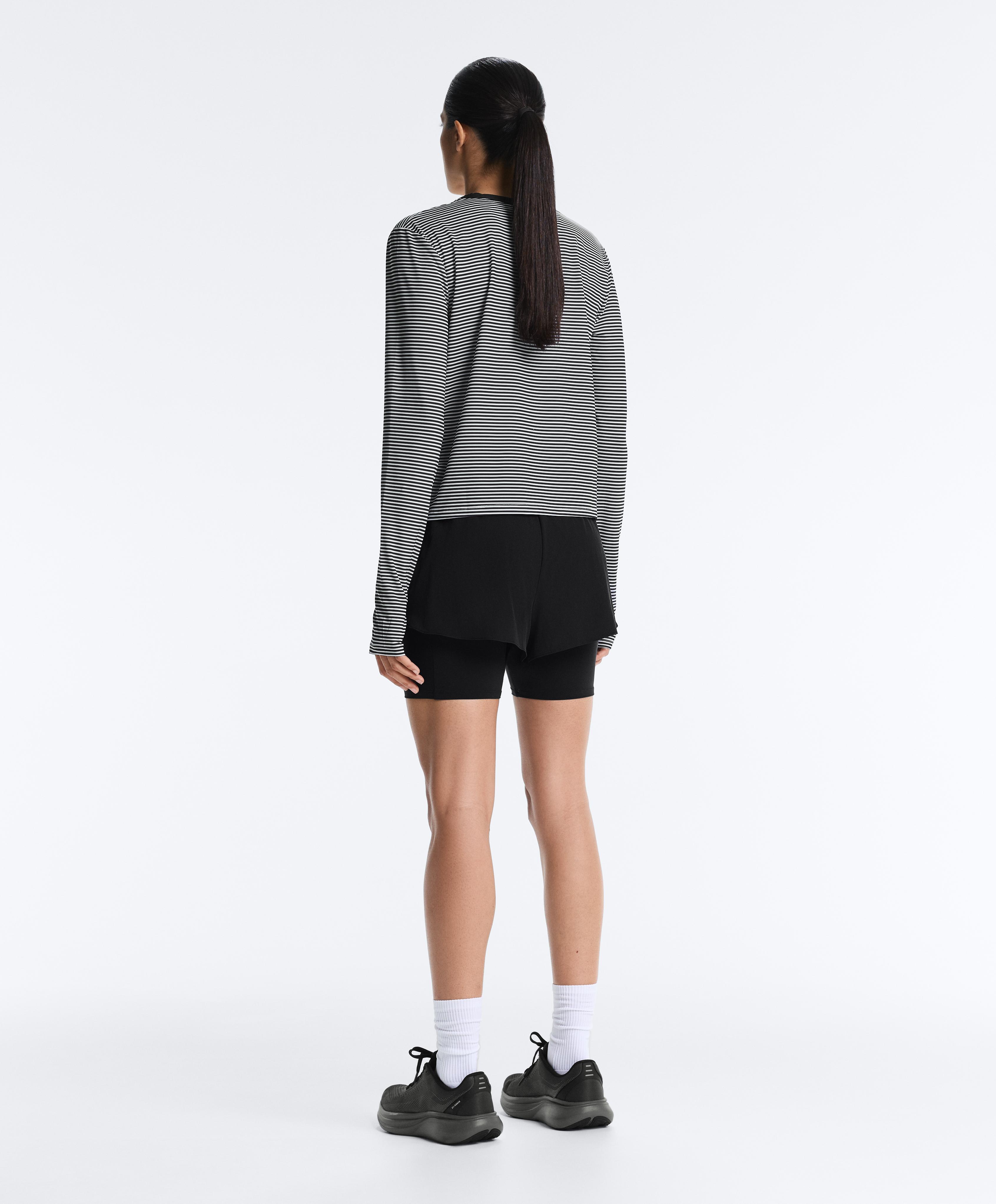 Striped long-sleeved technical T-shirt — BLACK