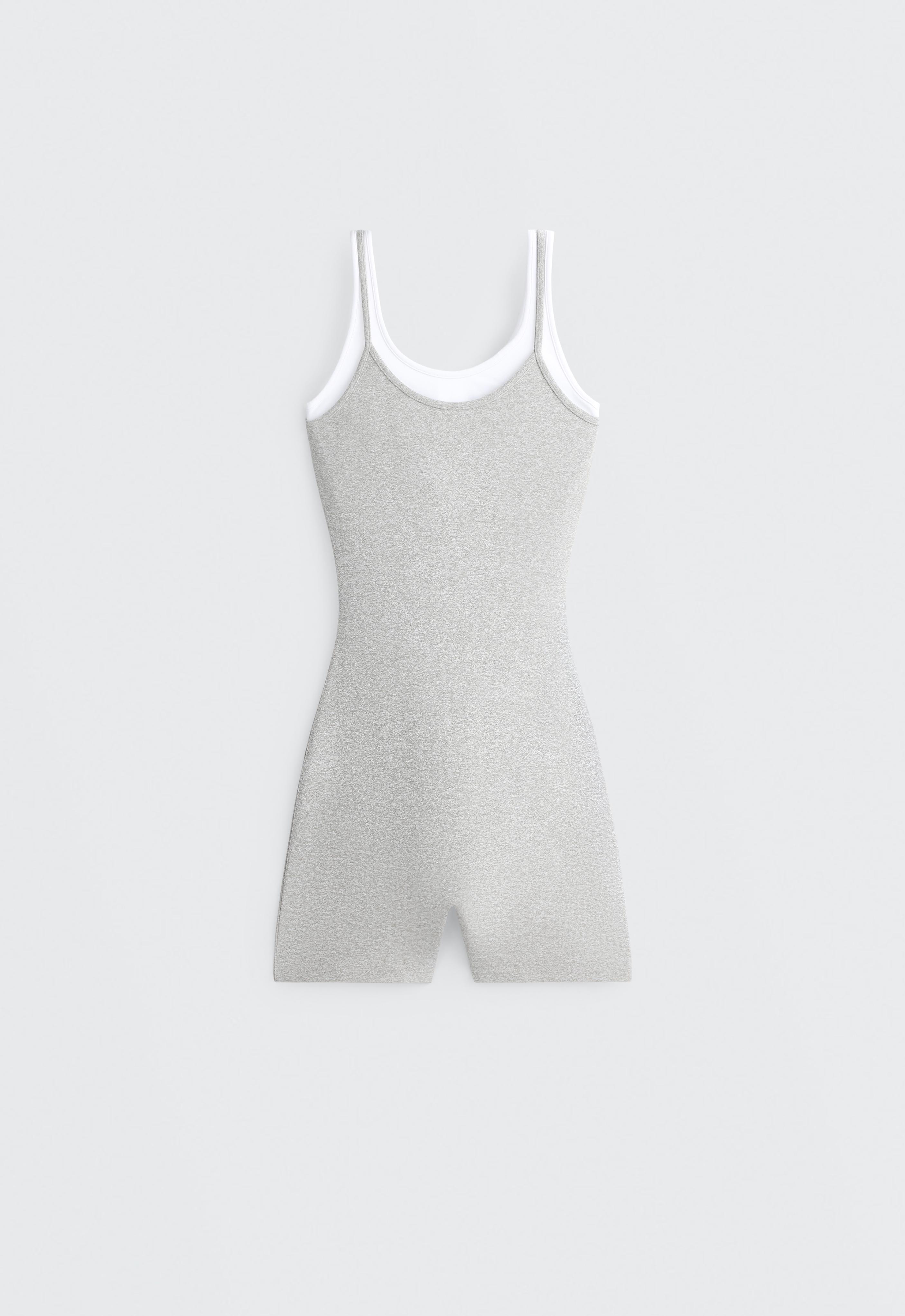 Comfortlux short jumpsuit with heathered overlay — GREY MELANGE