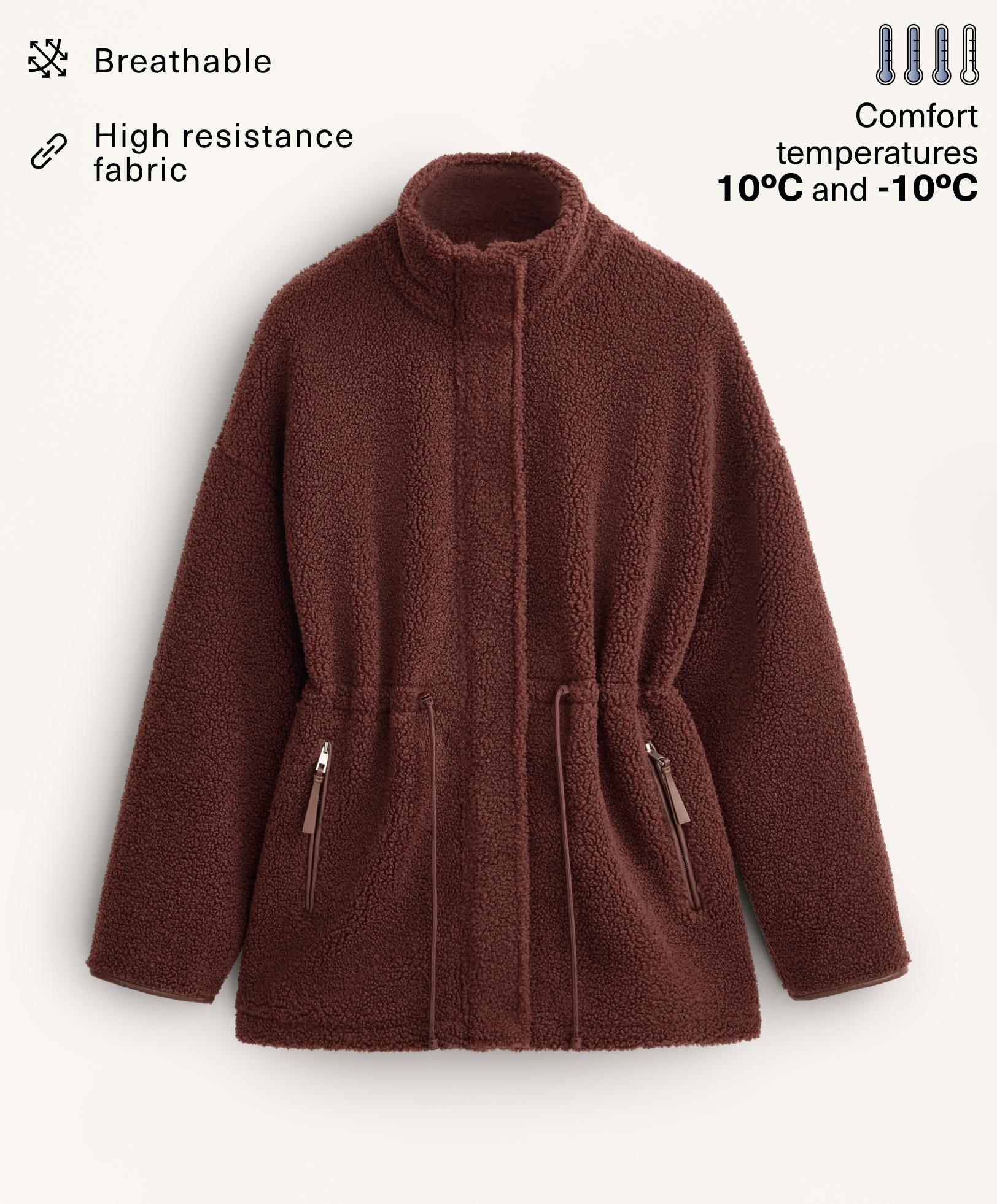 Adjustable waist faux-shearling jacket — BURGUNDY