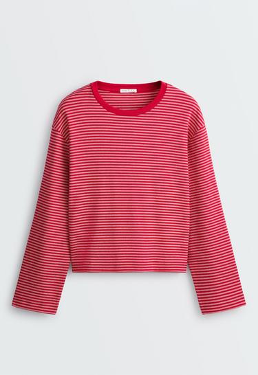 Striped boxy long-sleeved cotton-blend T-shirt — RED 5
