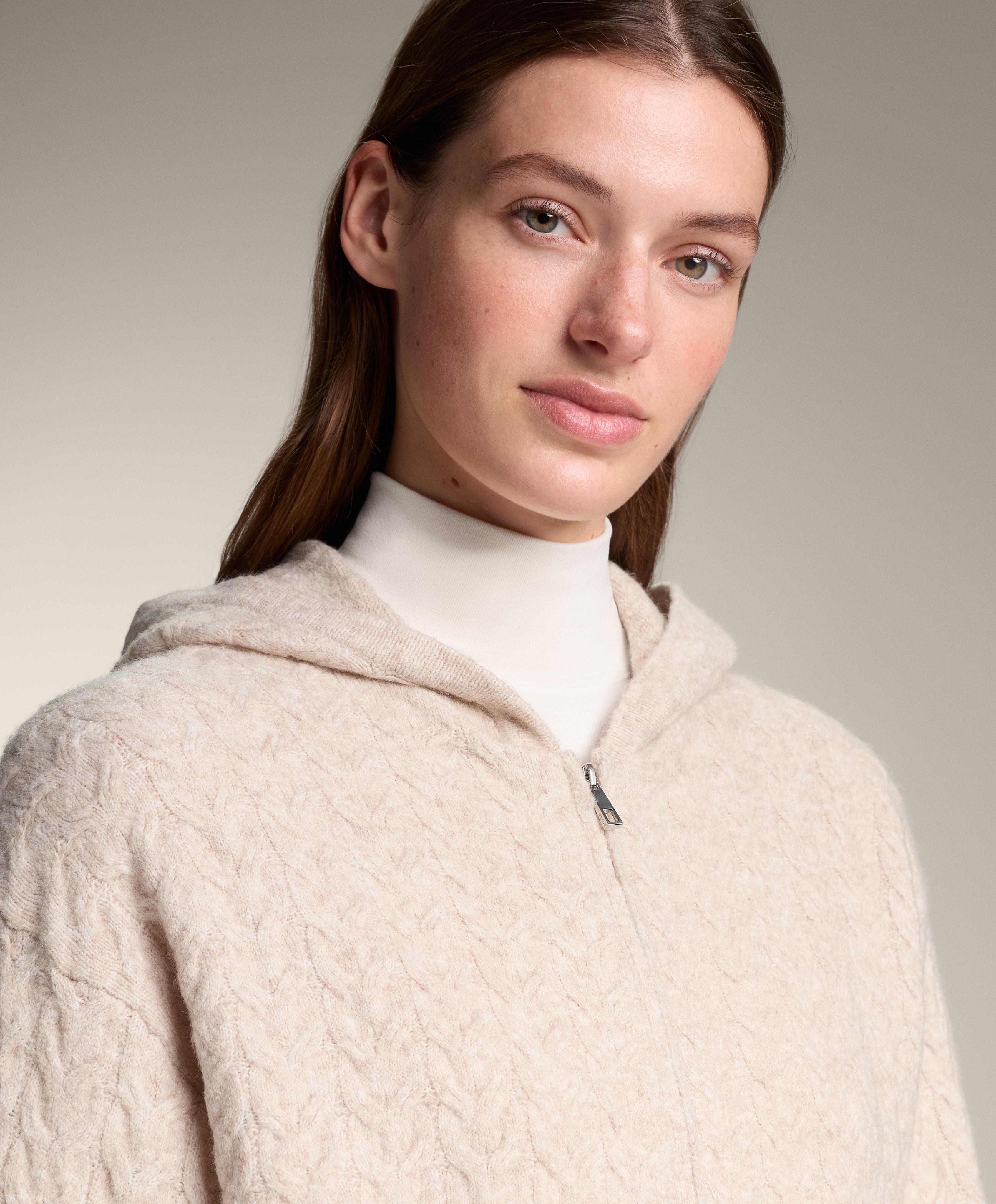 Long cable knit jacket with hood - Sale Long cable knit jacket with hood - Sale