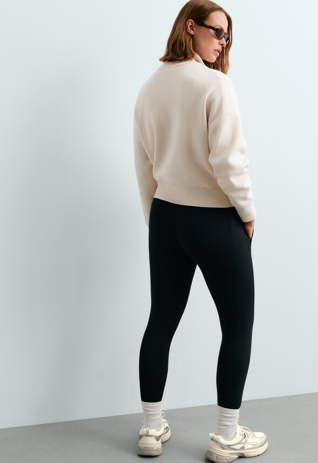 65cm Warm maternity leggings with zips — BLACK