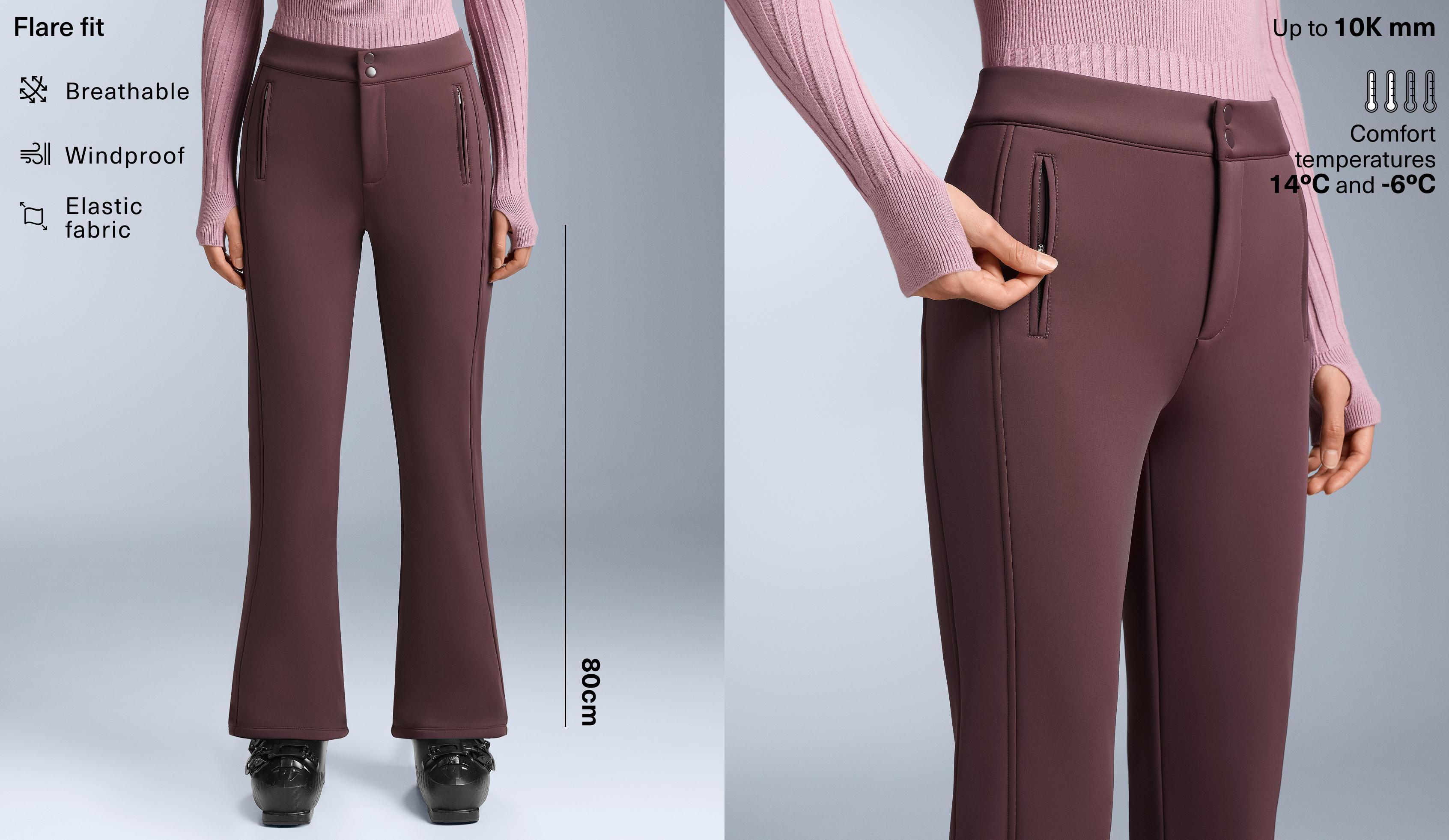 Water-resistant flare stretch SKI trousers — DARK WINE RED