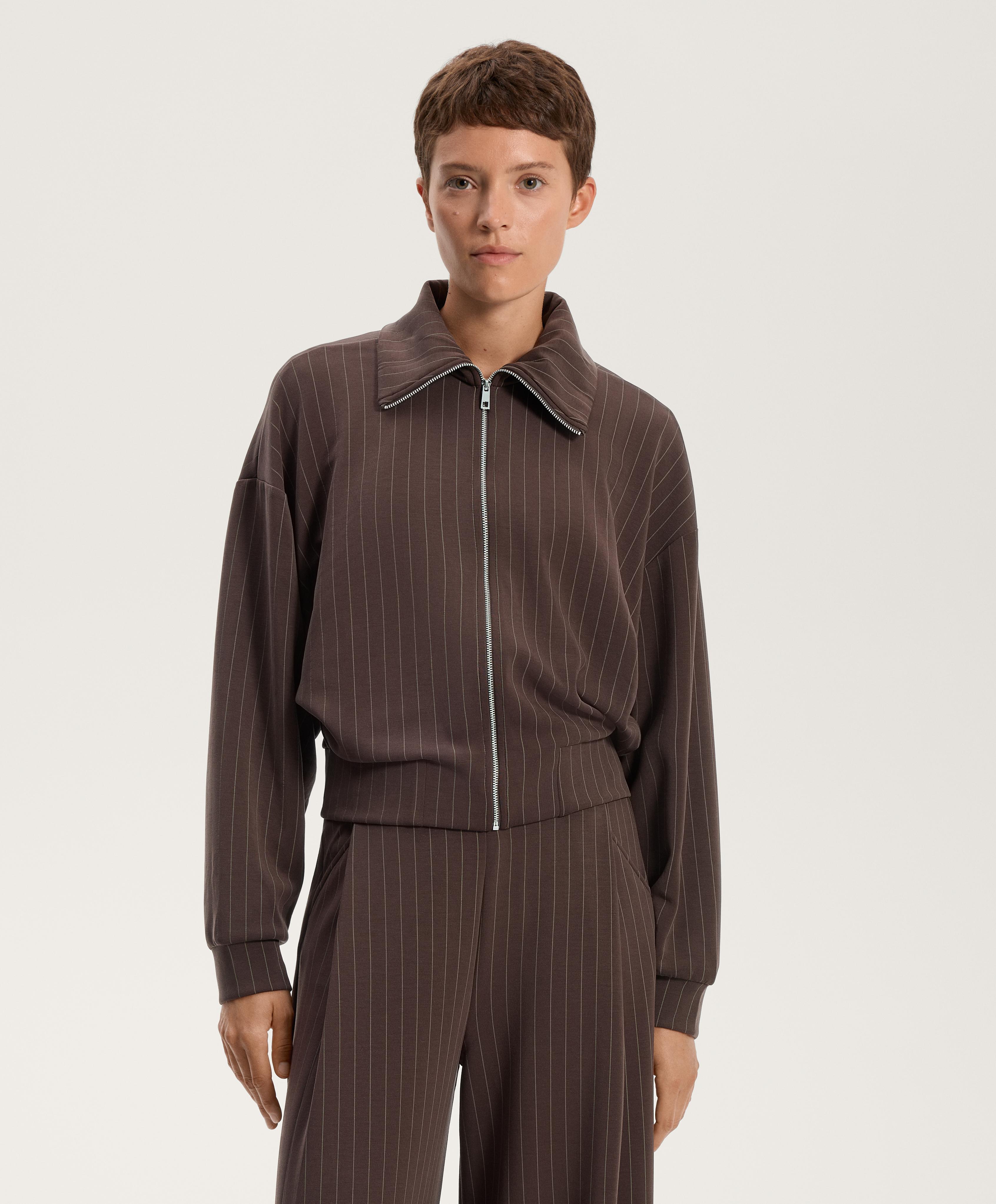 Striped boxy jacket with back pleat and soft-touch modal