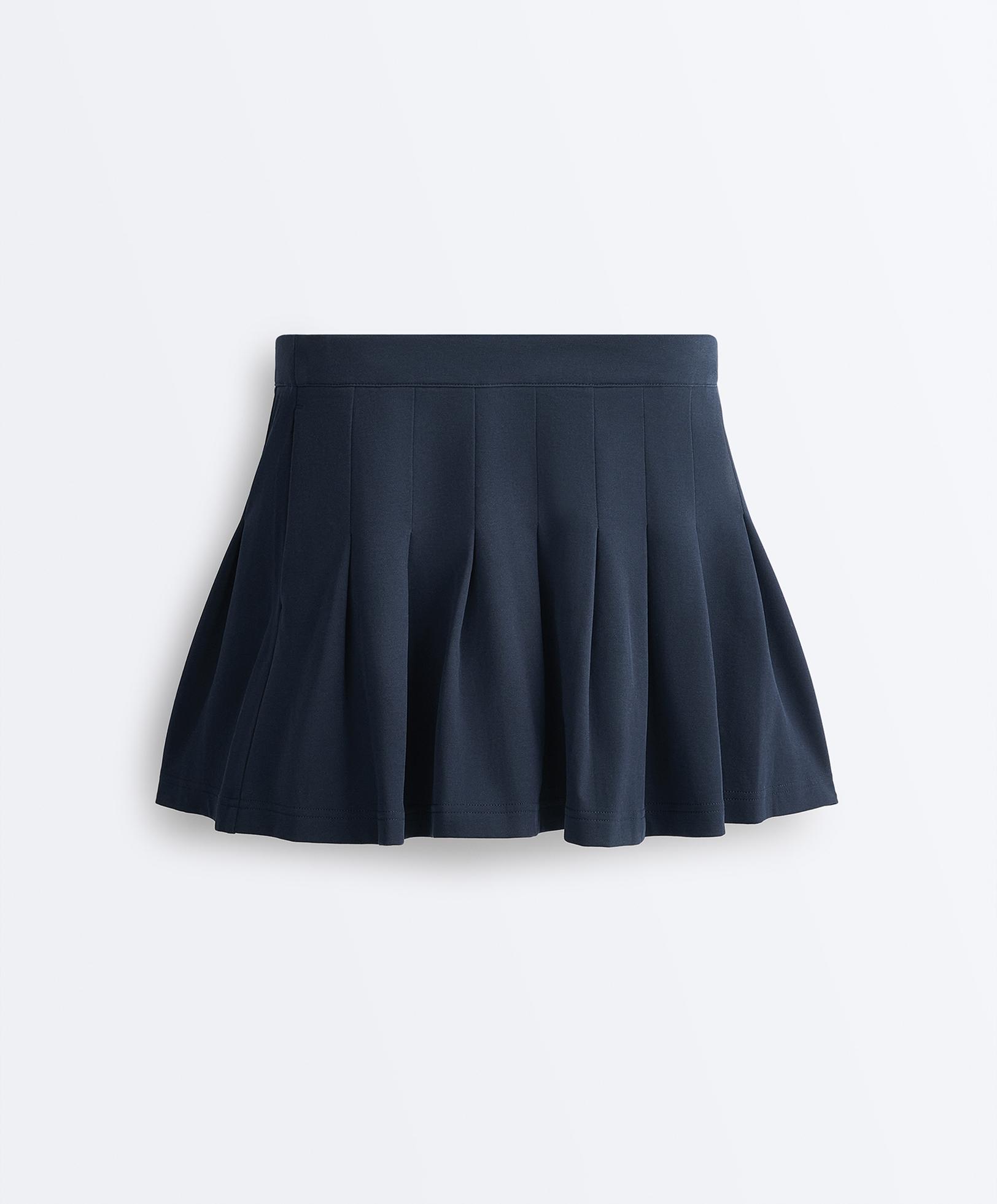 Cotton piqué pleated mini skirt — NAVY BLUE