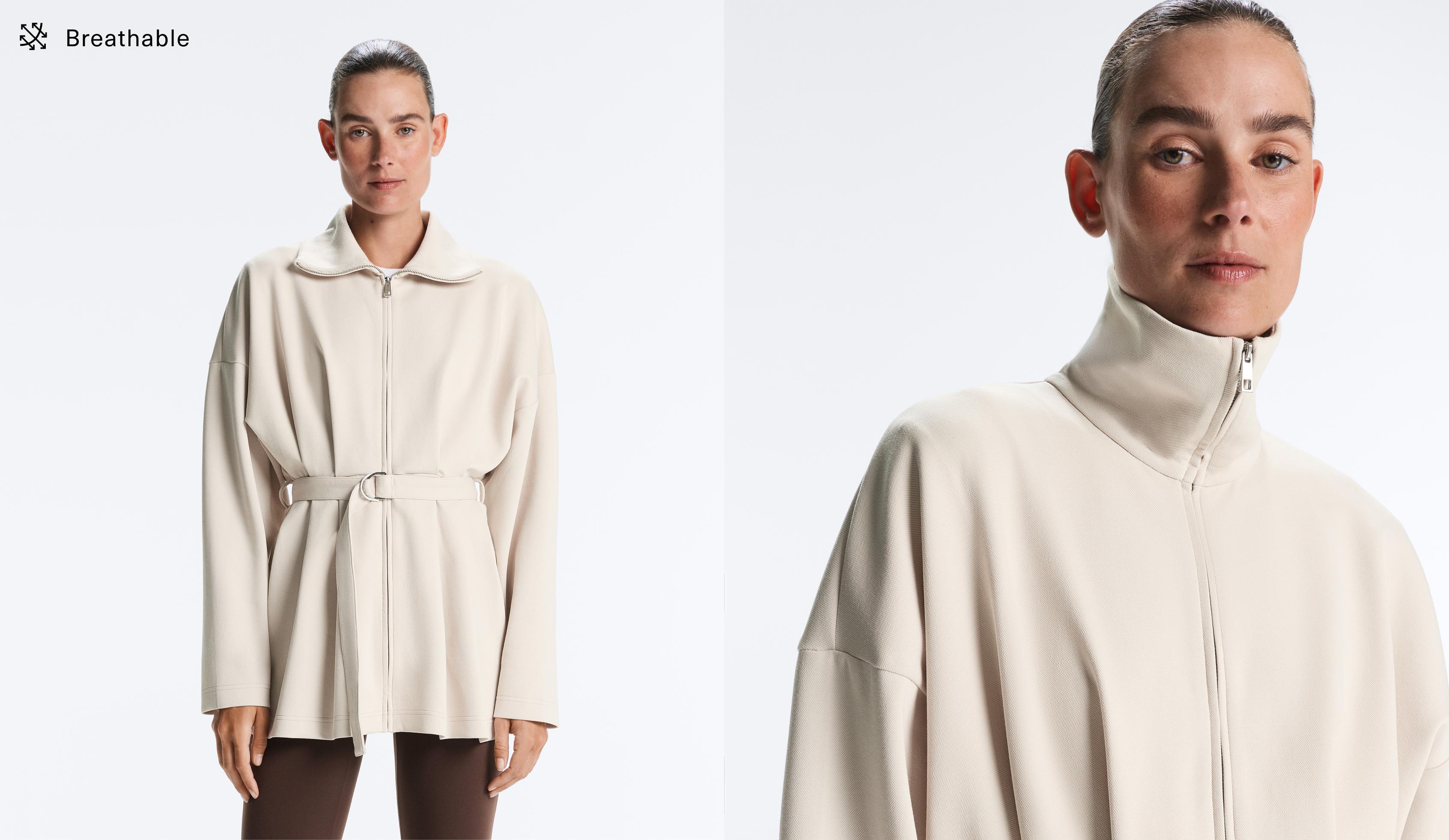 Veste longue en piqué avec ceinture et coton