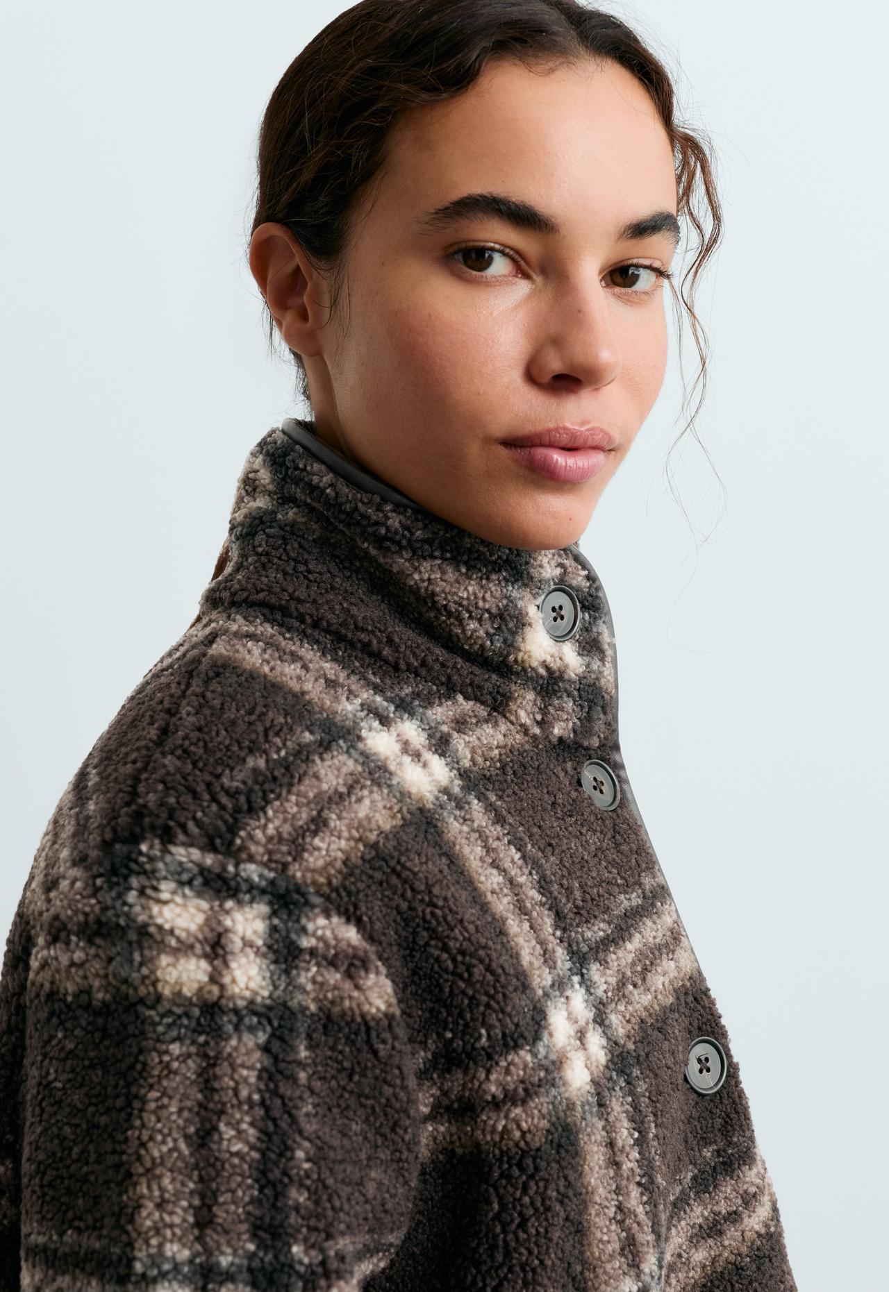 Checked faux-shearling jacket — DARK BROWN
