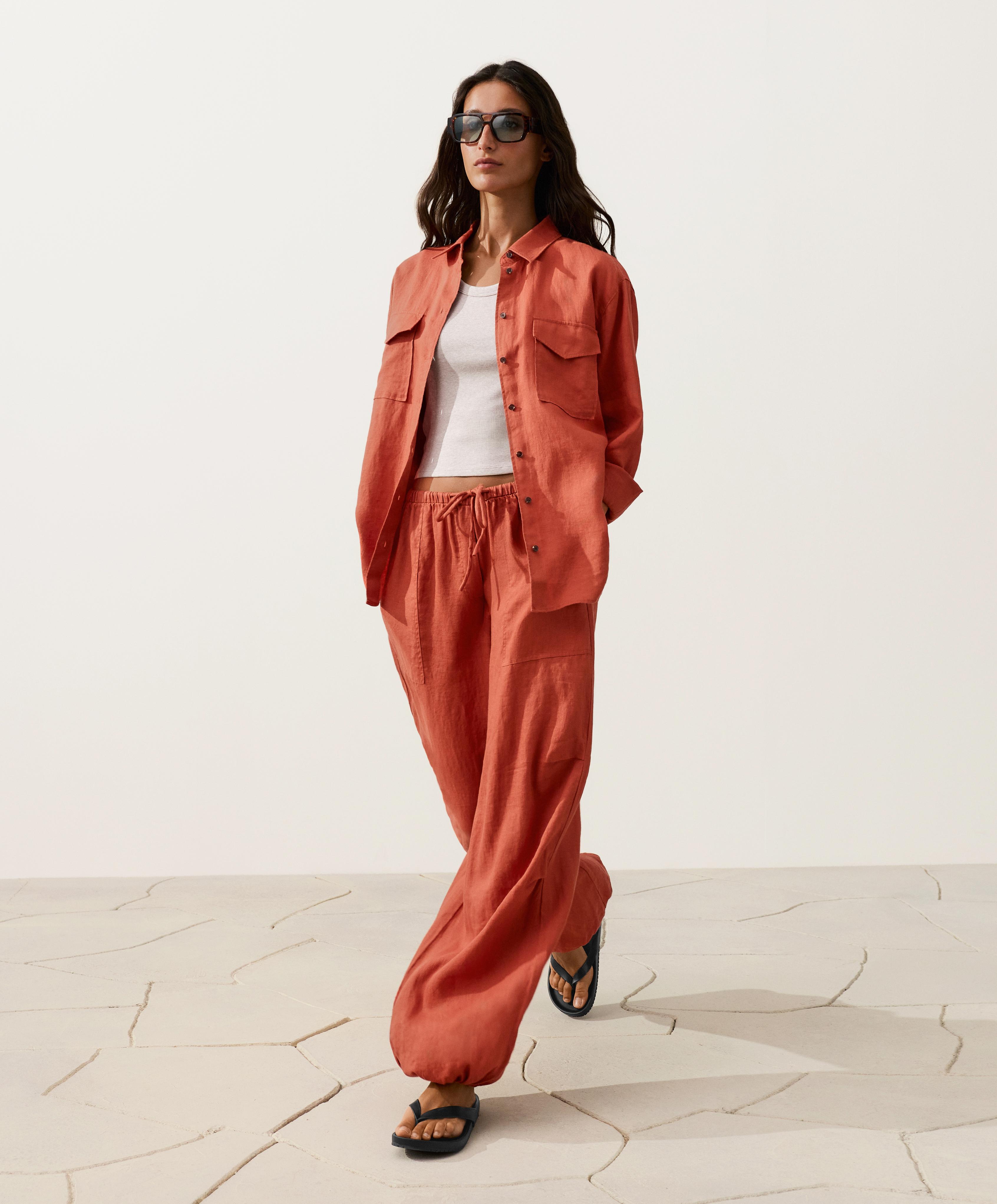 100% linen shirt with pockets — BURNT ORANGE