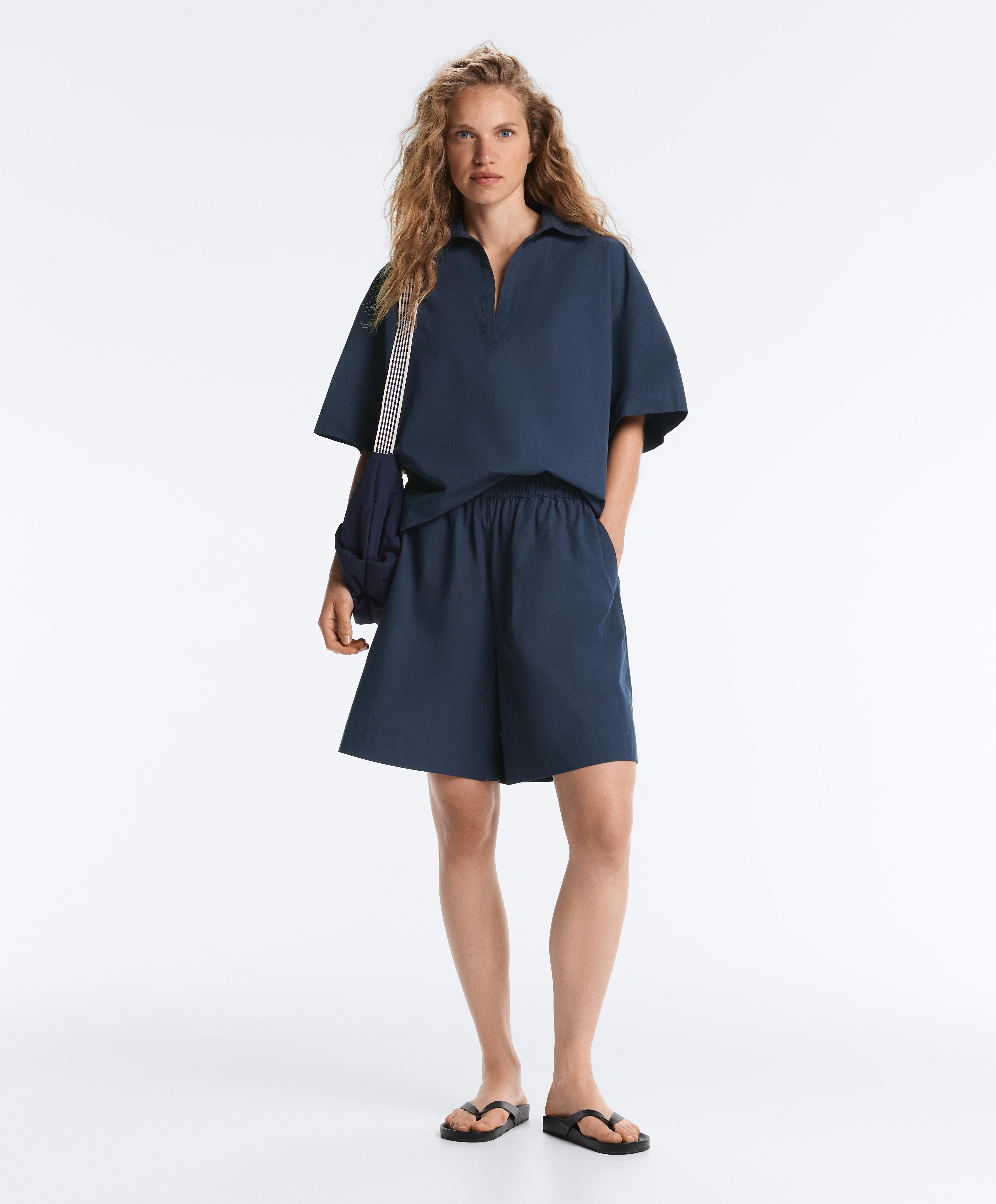 100% cotton Bermuda shorts — NAVY BLUE