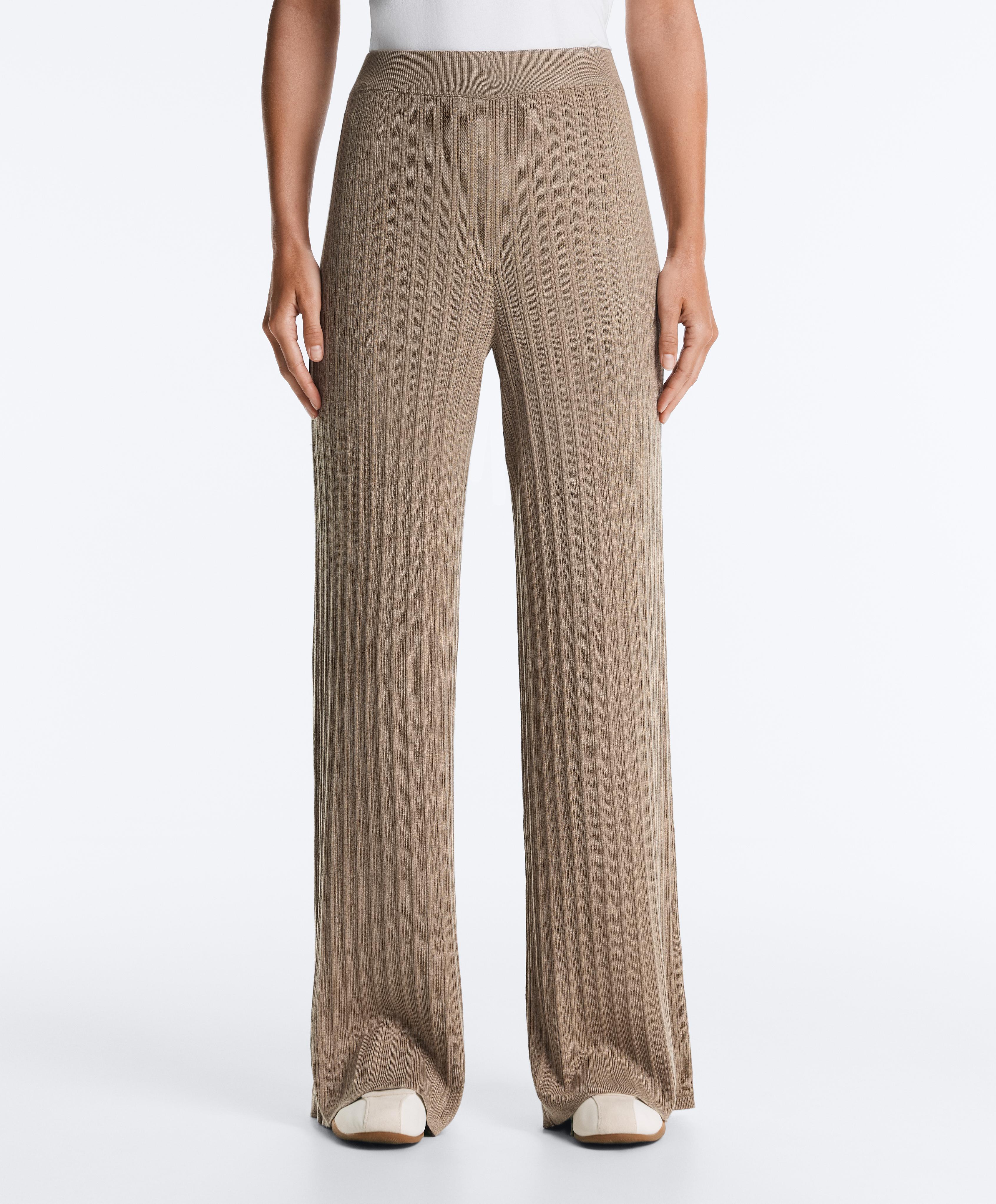 Rib-knit straight-leg trousers — DARK TAUPE