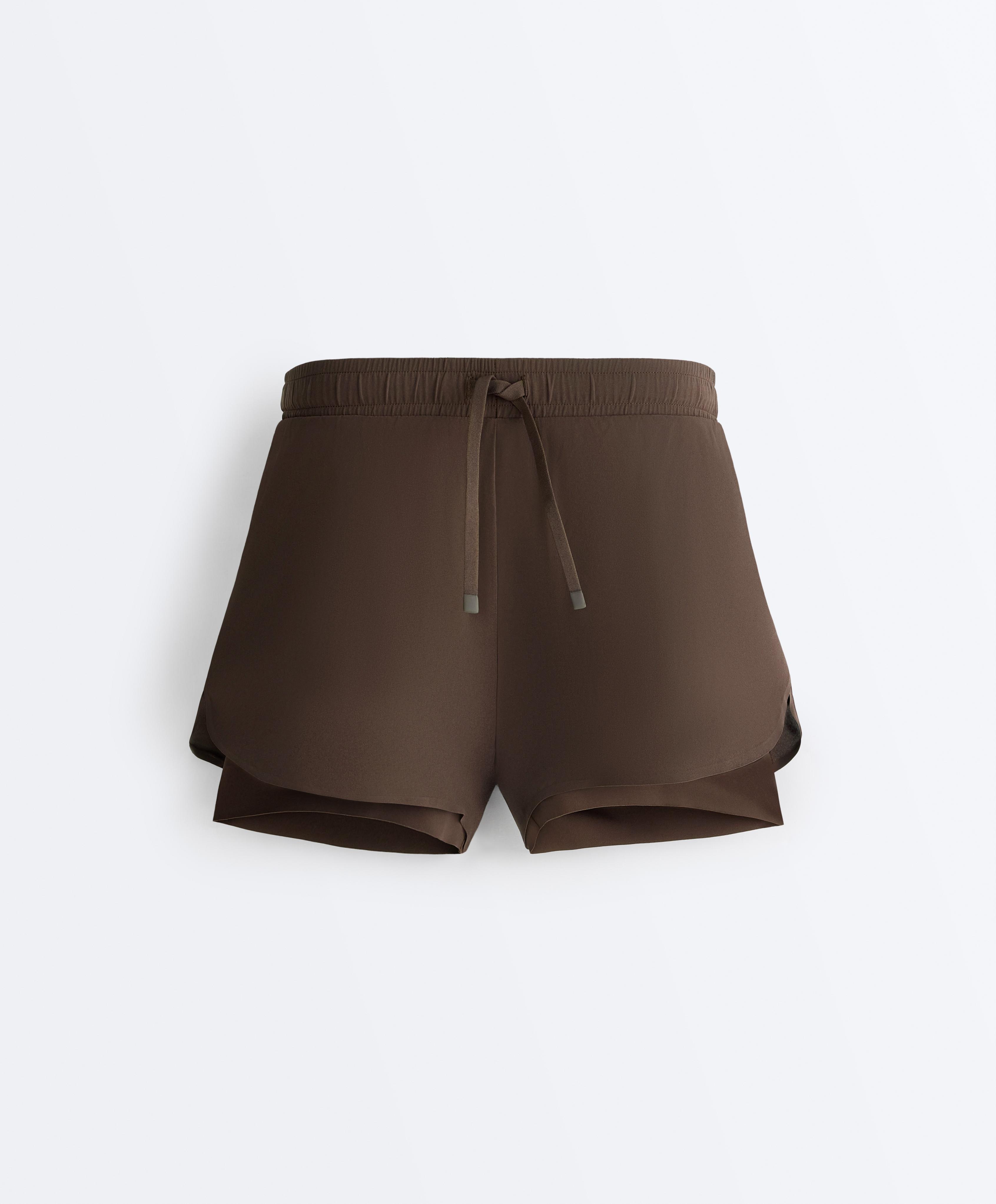 Light Touch 2-in-1 mid-rise shorts — DARK BROWN