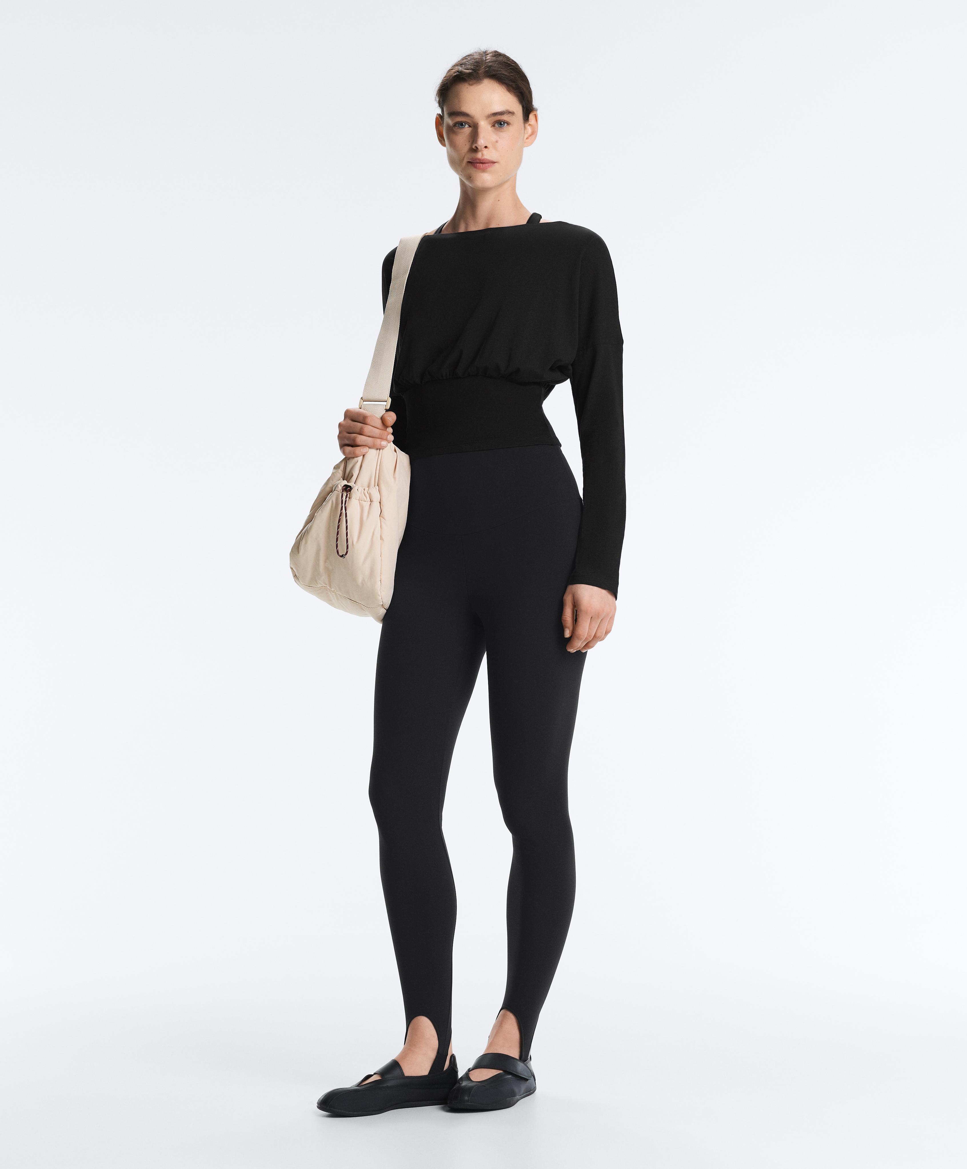 Fitted waist cotton blend T-shirt — BLACK